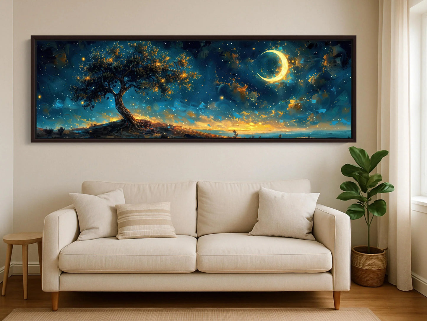 Glowing Tree Moonlit Landscape Canvas | Starry Night Nature Wall Art | Ethereal Tree of Life Print | Panoramic Fantasy Decor Wall Art – Canvas Print