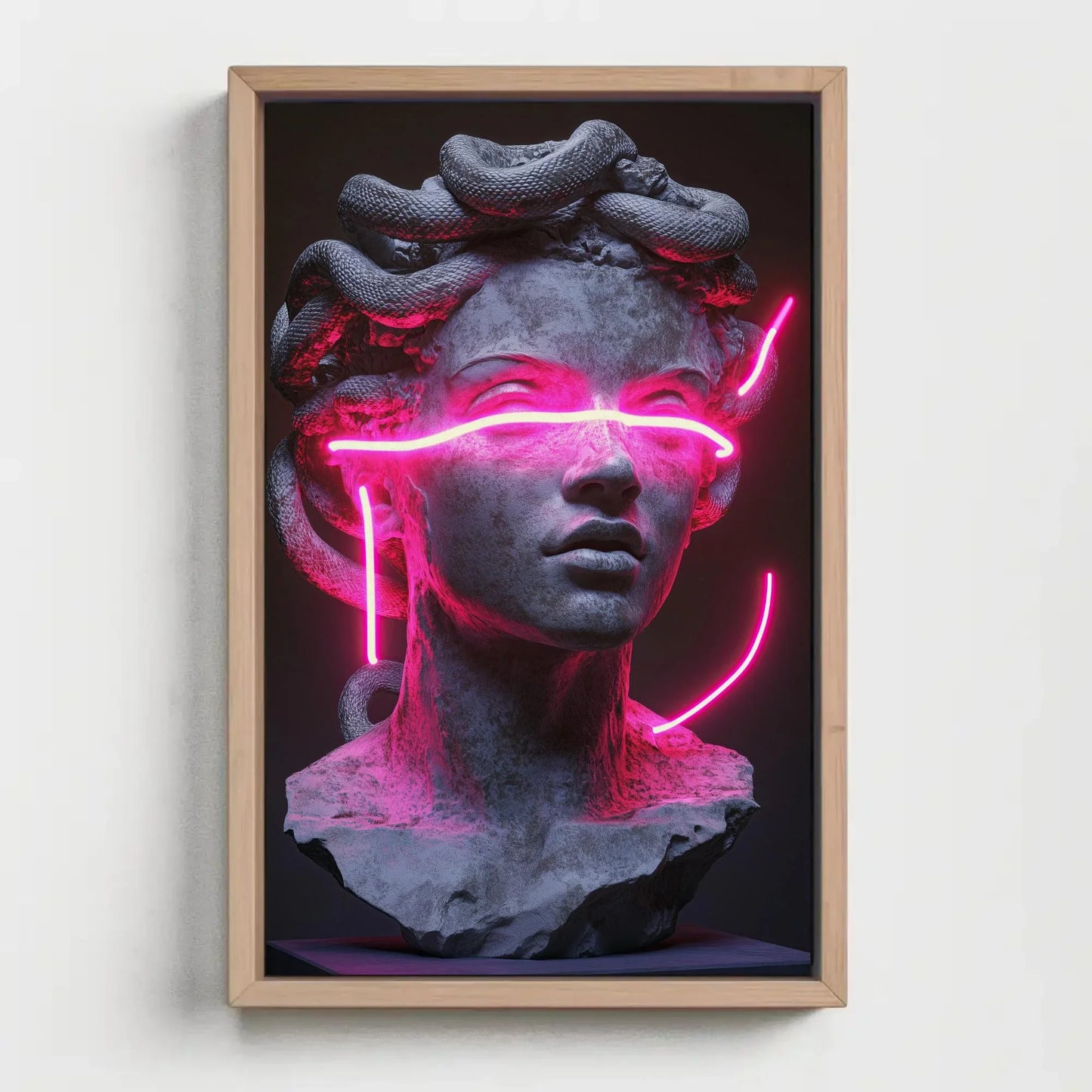 Neon Medusa Canvas Print, Extra Large Cyberpunk Greek Statue Wall Art, Modern Pink Neon Decor for Studio, Bedroom, Alternative Gallery Space Wall Art – Canvas Print