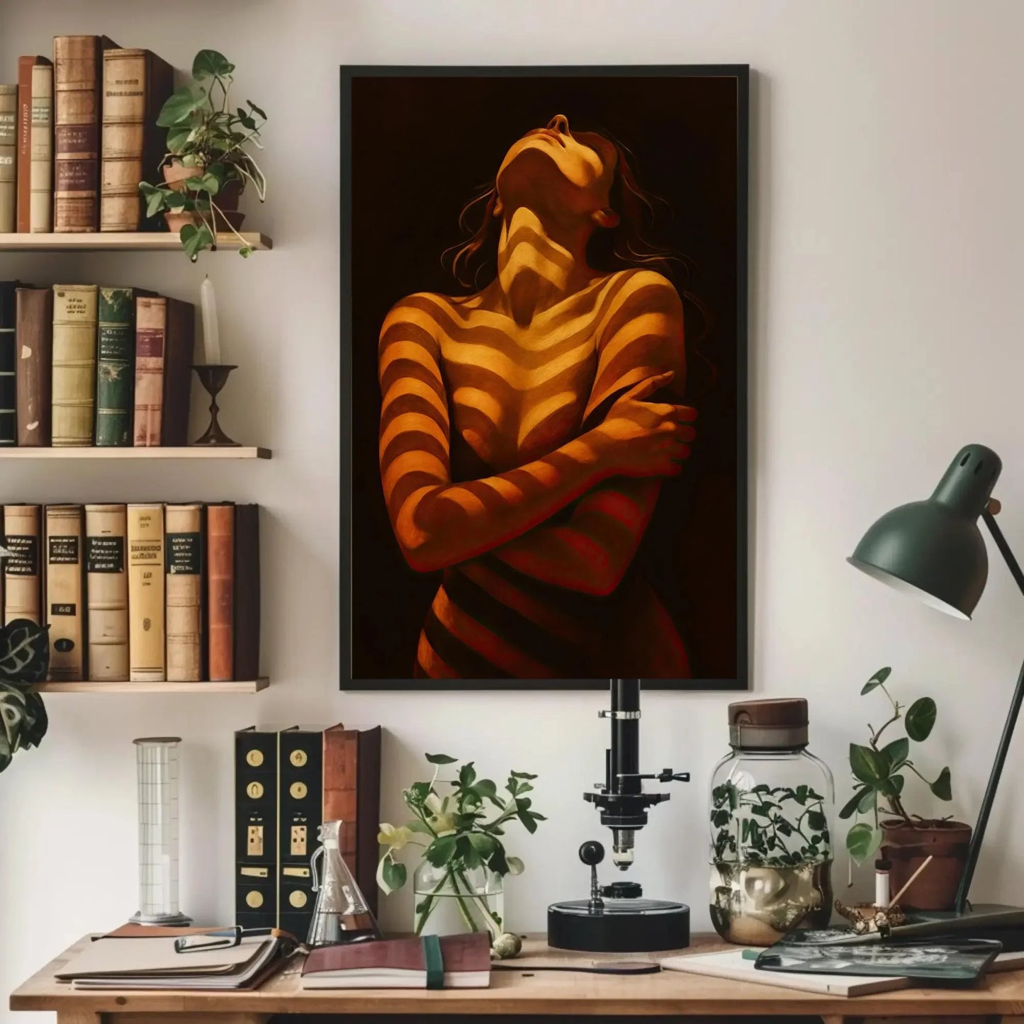Woman in Shadow Print | Moody Figurative Wall Art | Chiaroscuro Female Form Painting | Sensual Art for Bedroom Decor Wall Art – Canvas Print