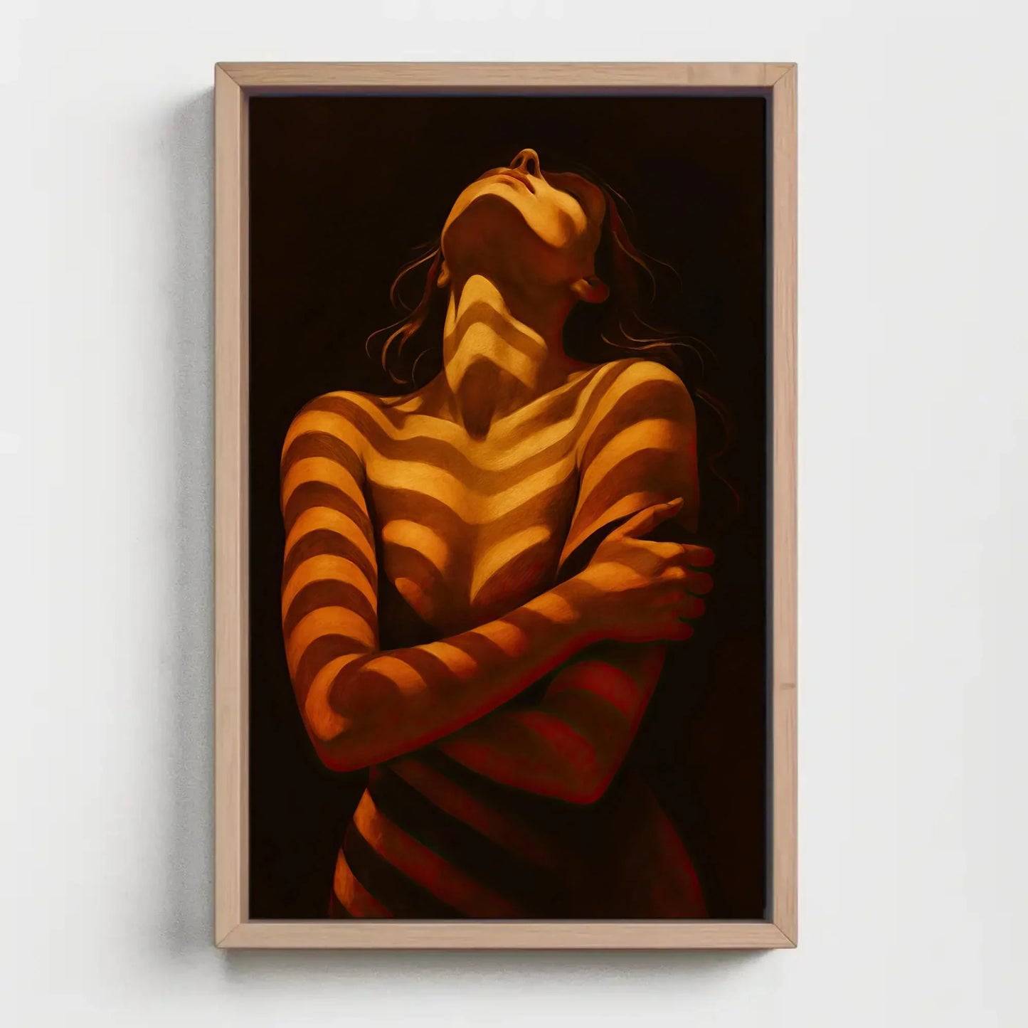 Woman in Shadow Print | Moody Figurative Wall Art | Chiaroscuro Female Form Painting | Sensual Art for Bedroom Decor Wall Art – Canvas Print