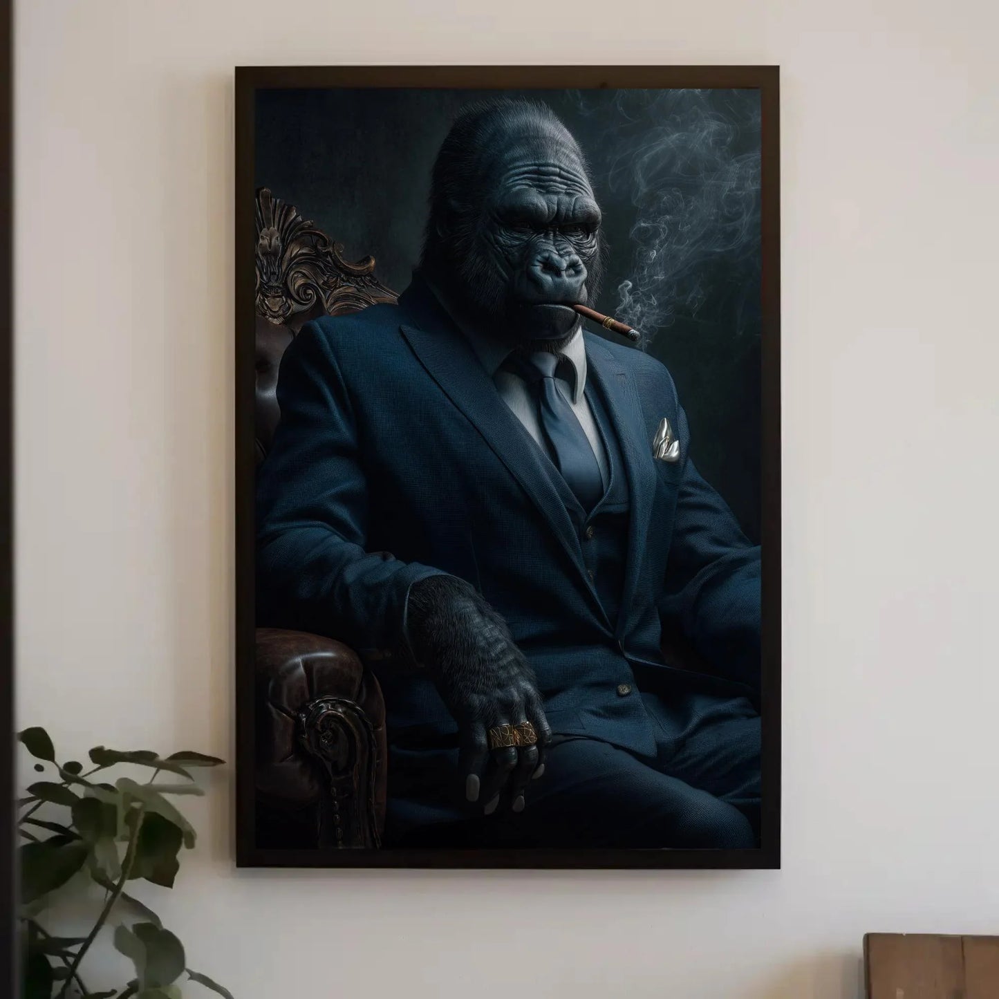 Gorilla in Suit Canvas Print, Extra Large Cigar Smoking Gorilla Wall Art, Bold Animal Portrait for Man Cave, Office, Modern Masculine Decor Wall Art – Canvas Print