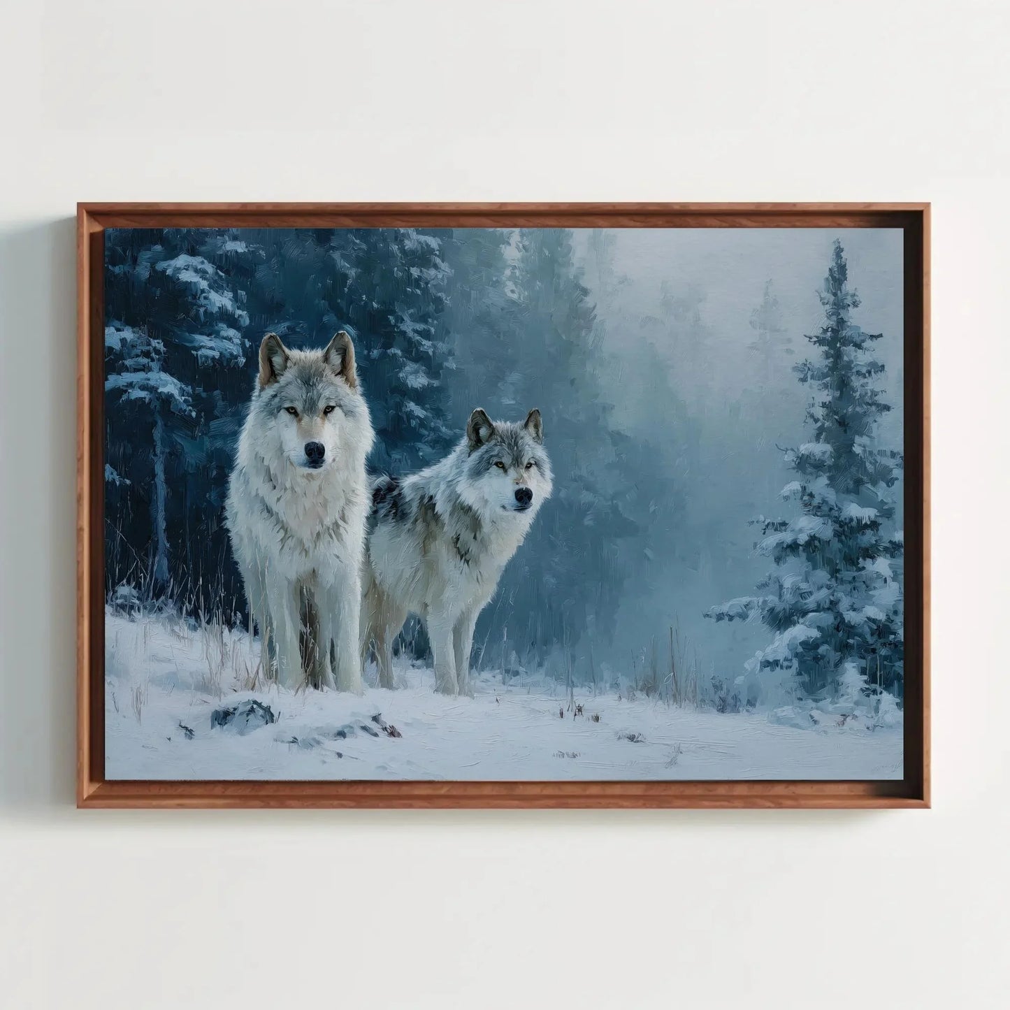 Wolf Pack Canvas Print | Winter Wolves Painting in Snowy Forest | Rustic Cabin Decor | Moody Wildlife Wall Art for Living Room or Office Wall Art – Canvas Print