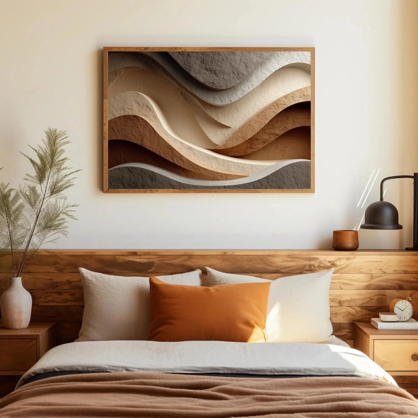Neutral Abstract Wall Art | Wavy Lines Canvas Print | Japandi Wall Decor | Minimalist Earth Tones Art for Modern and Calm Home Wall Art – Canvas Print