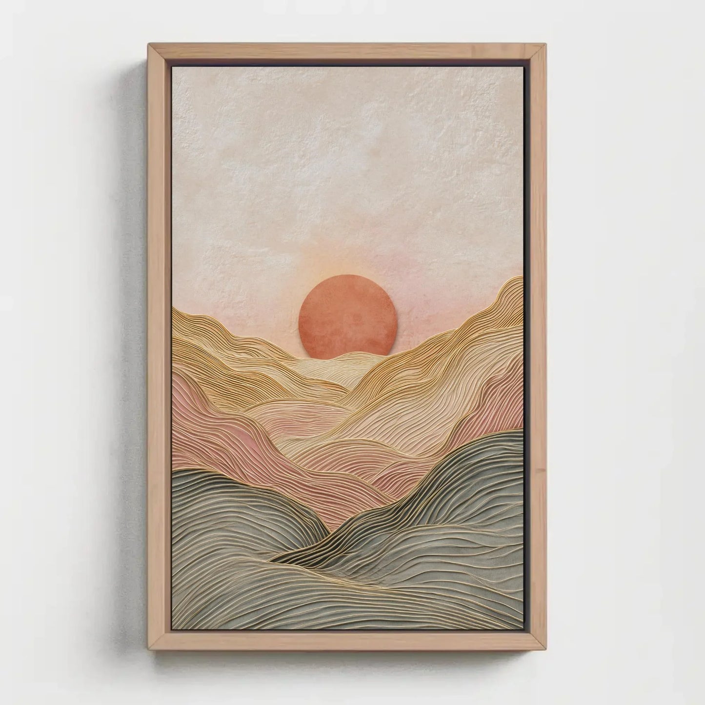 Japandi Wall Art | Minimalist Line Art Landscape | Abstract Sun and Hills Canvas | Terracotta Earth Tone Decor Wall Art – Canvas Print