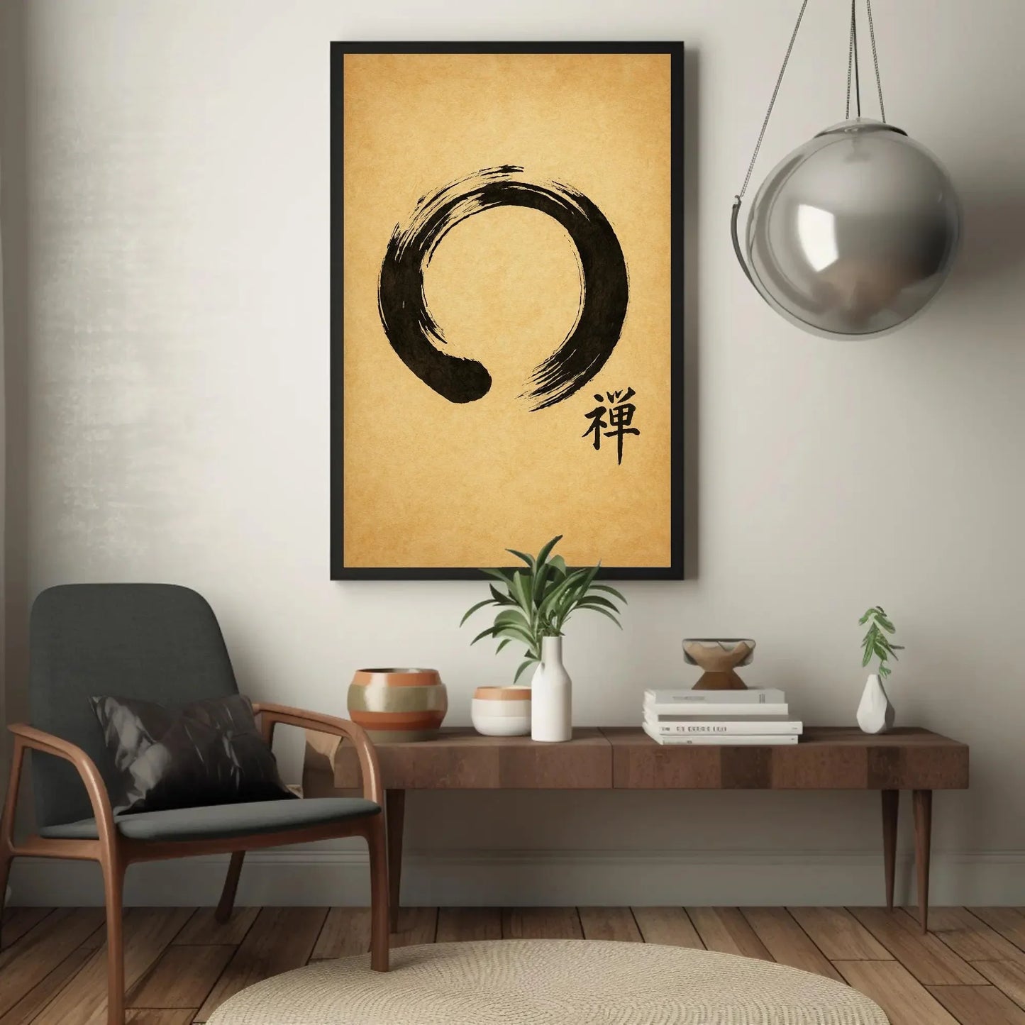 Zen Enso Circle Japanese Calligraphy Canvas Art with Minimalist Ink Brush Stroke and Kanji Symbol for Meditation Decor Wall Art – Canvas Print