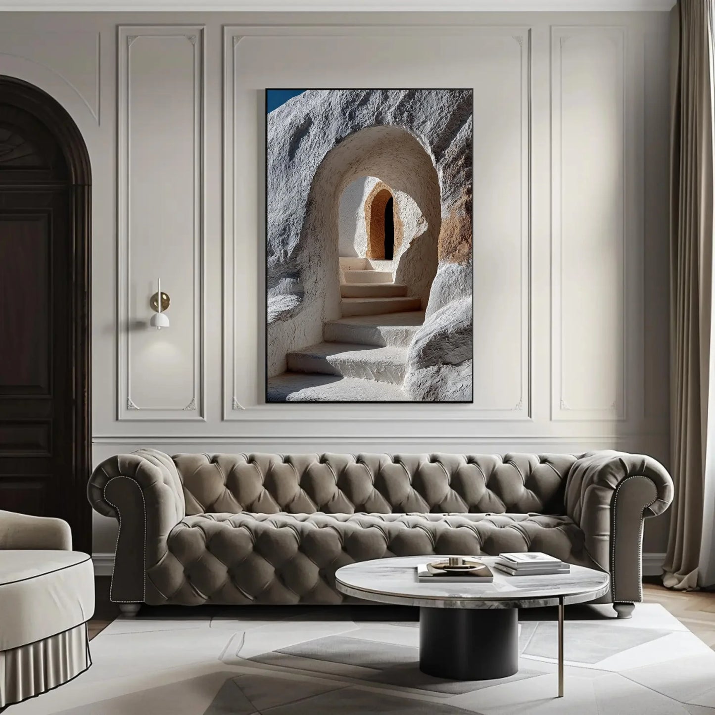 Textured Archway Canvas Print, Minimalist White Wall Art, Boho Mediterranean Decor, Sculptural Plaster Effect, Neutral Abstract Photography Wall Art – Canvas Print
