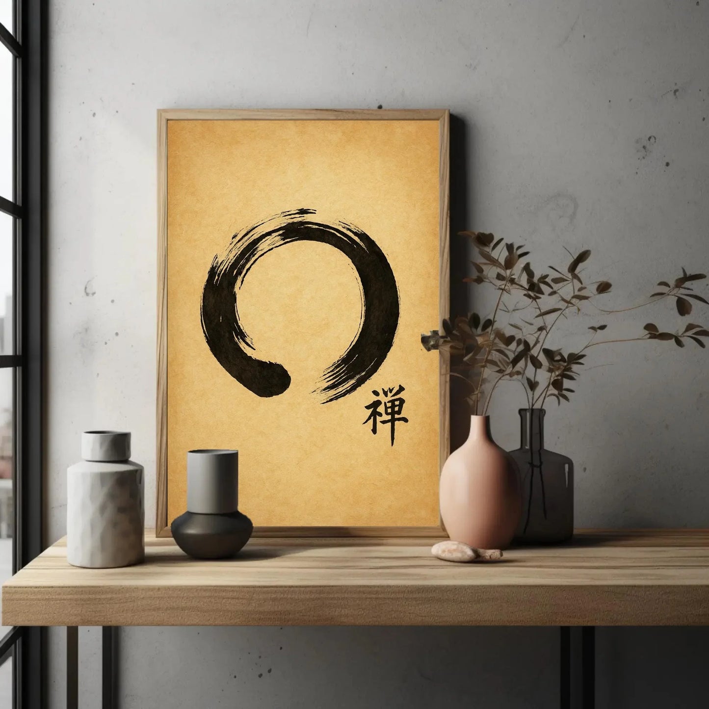 Zen Enso Circle Japanese Calligraphy Canvas Art with Minimalist Ink Brush Stroke and Kanji Symbol for Meditation Decor Wall Art – Canvas Print
