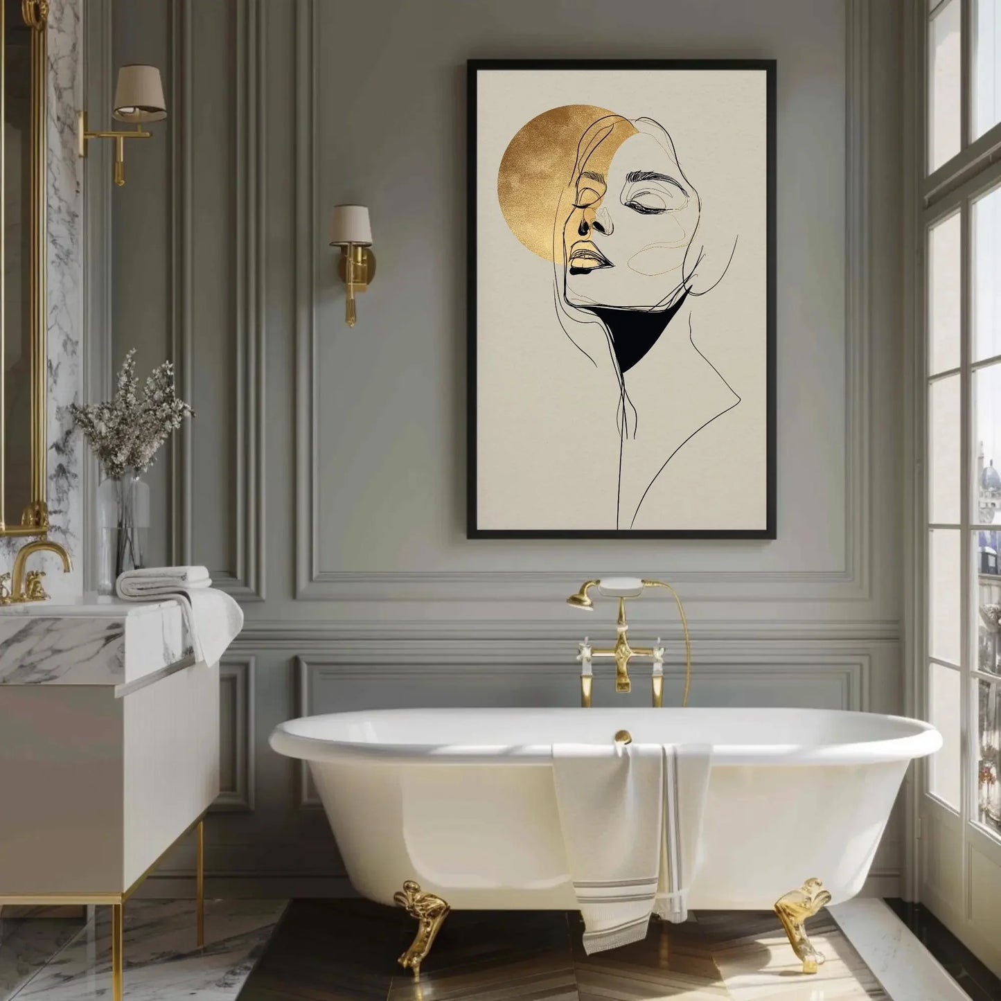 Minimalist Golden Woman Portrait Line Art Canvas Print - Elegant Abstract Wall Art for Modern Home Decor and Stylish Interior Design Wall Art – Canvas Print