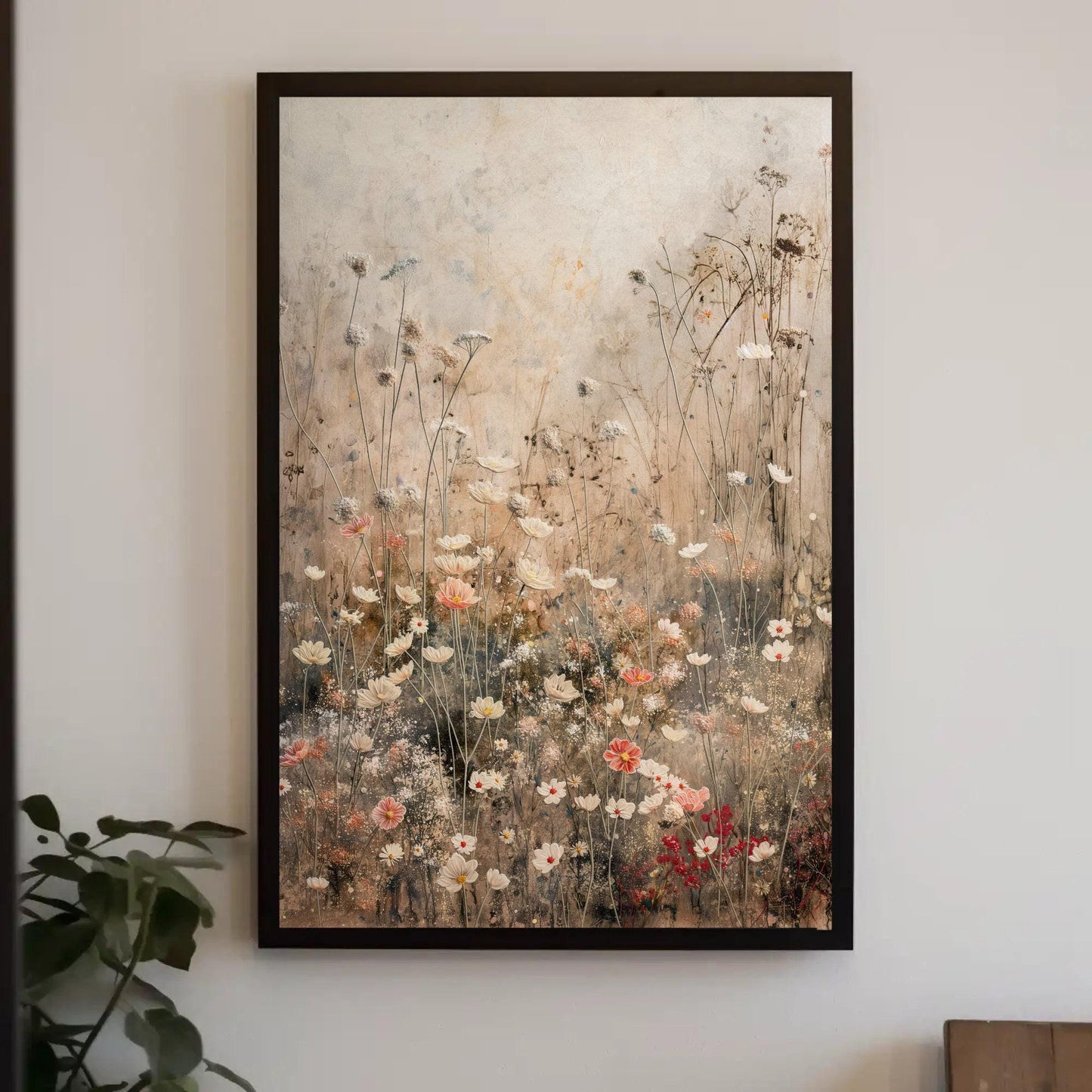 Wildflowers Field Vertical Canvas Print, Rustic Farmhouse Decor, Botanical Wall Art for Nature Lovers, Floral Print for Serene Home Ambiance Wall Art – Canvas Print