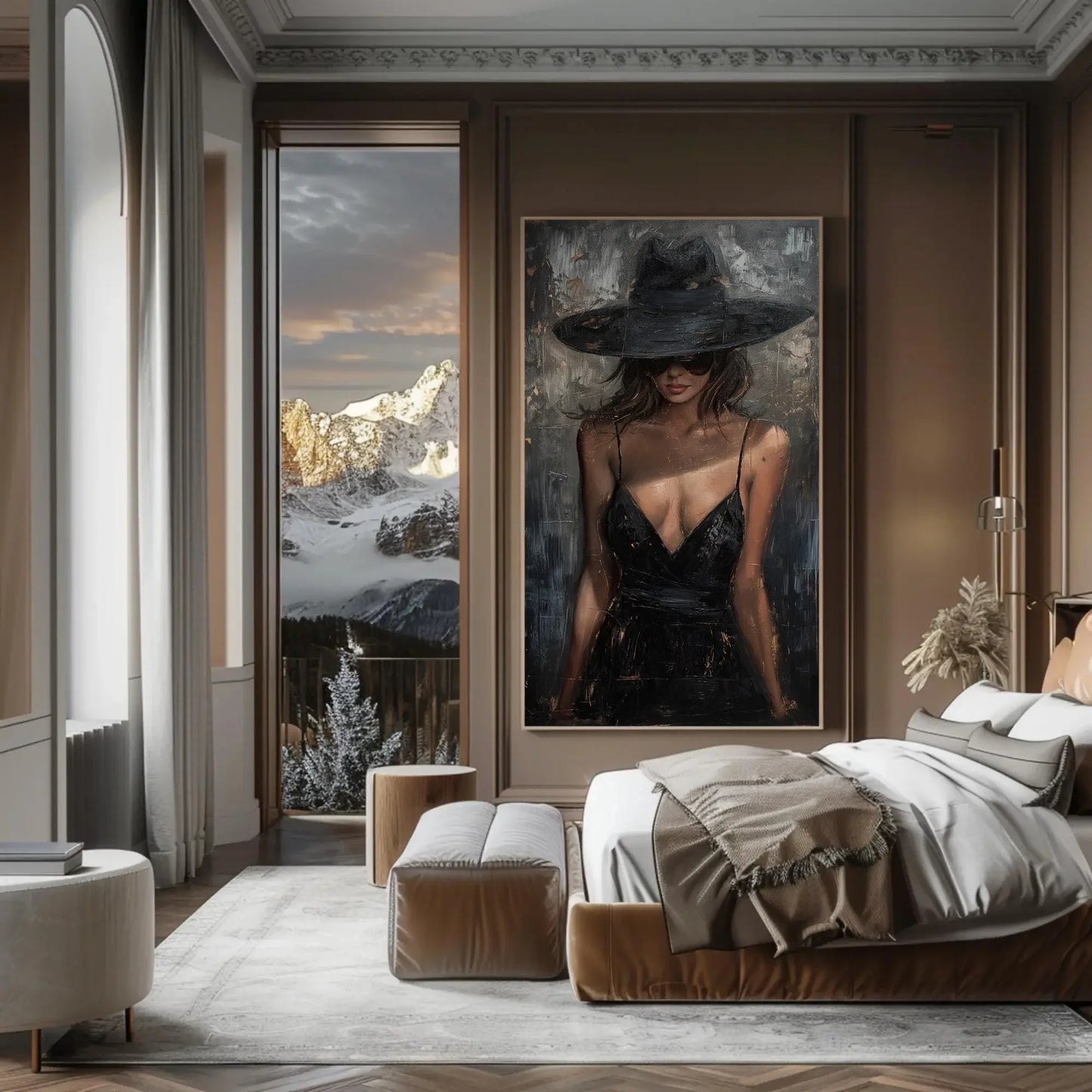 Black Dress Lady Canvas Oil Painting, Framed Print, Elegant Poster Art, Classic Wall Decor, Ready to Hang, For Living Room or Bedroom Wall Art – Canvas Print