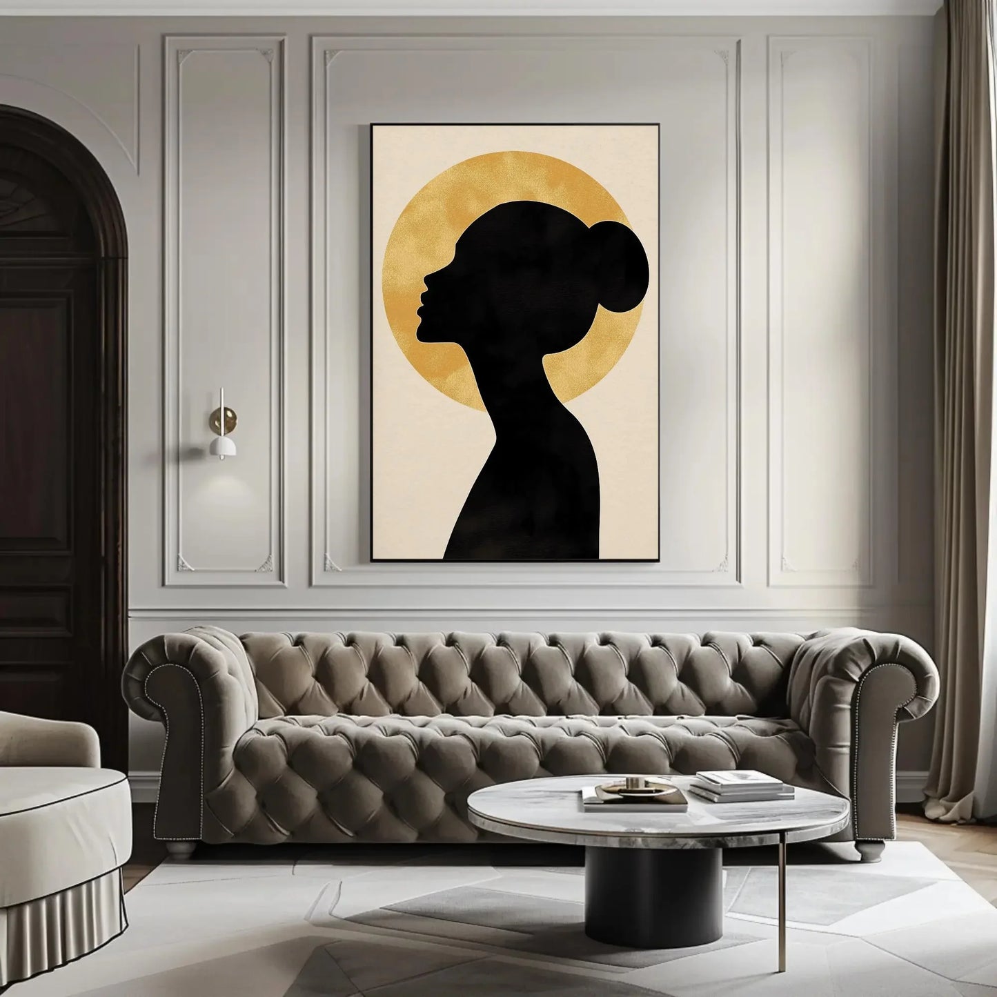 Elegant Woman Silhouette Wall Art - Black and Gold Abstract Canvas Print - Modern Home Decor for Bedroom or Living Room Wall Art – Canvas Print
