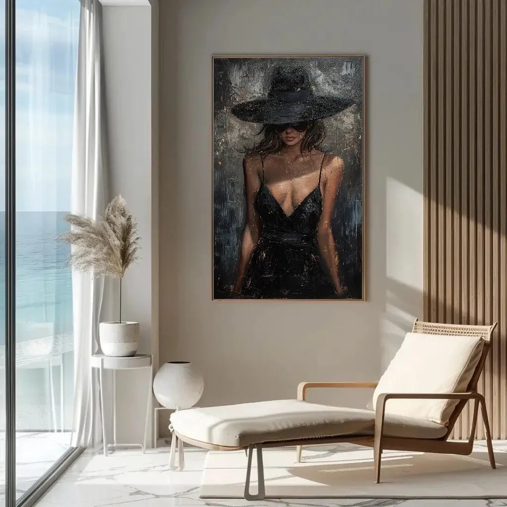 Black Dress Lady Canvas Oil Painting, Framed Print, Elegant Poster Art, Classic Wall Decor, Ready to Hang, For Living Room or Bedroom Wall Art – Canvas Print