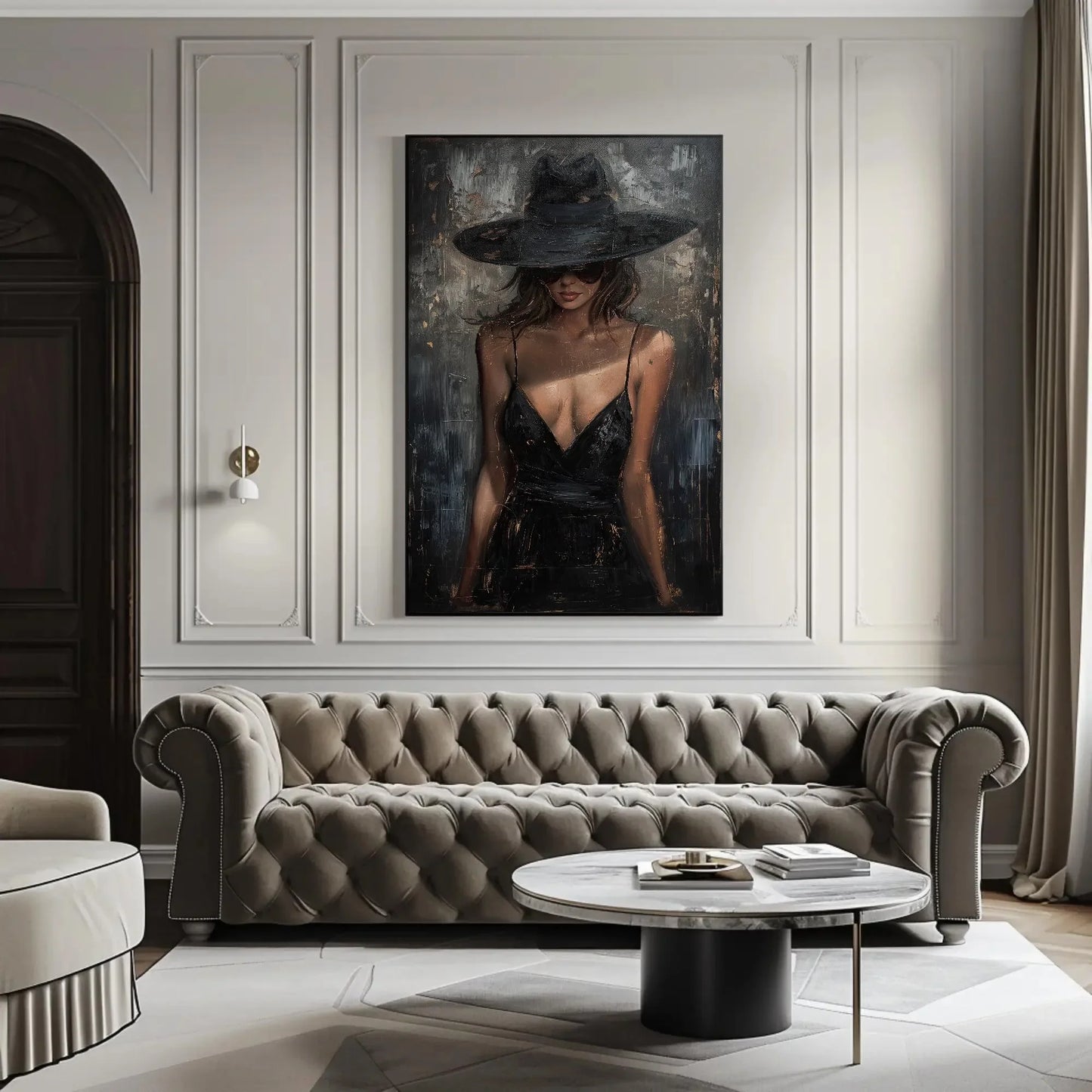 Black Dress Lady Canvas Oil Painting, Framed Print, Elegant Poster Art, Classic Wall Decor, Ready to Hang, For Living Room or Bedroom Wall Art – Canvas Print