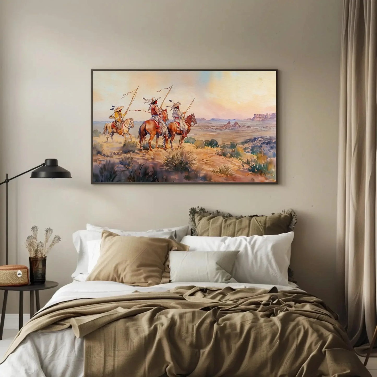 Indigenous Tribes In Desert Painting, Framed Canvas Wall Art, Native American Painting, Indigenous Tribe, American Indian Wall Decor Wall Art – Canvas Print