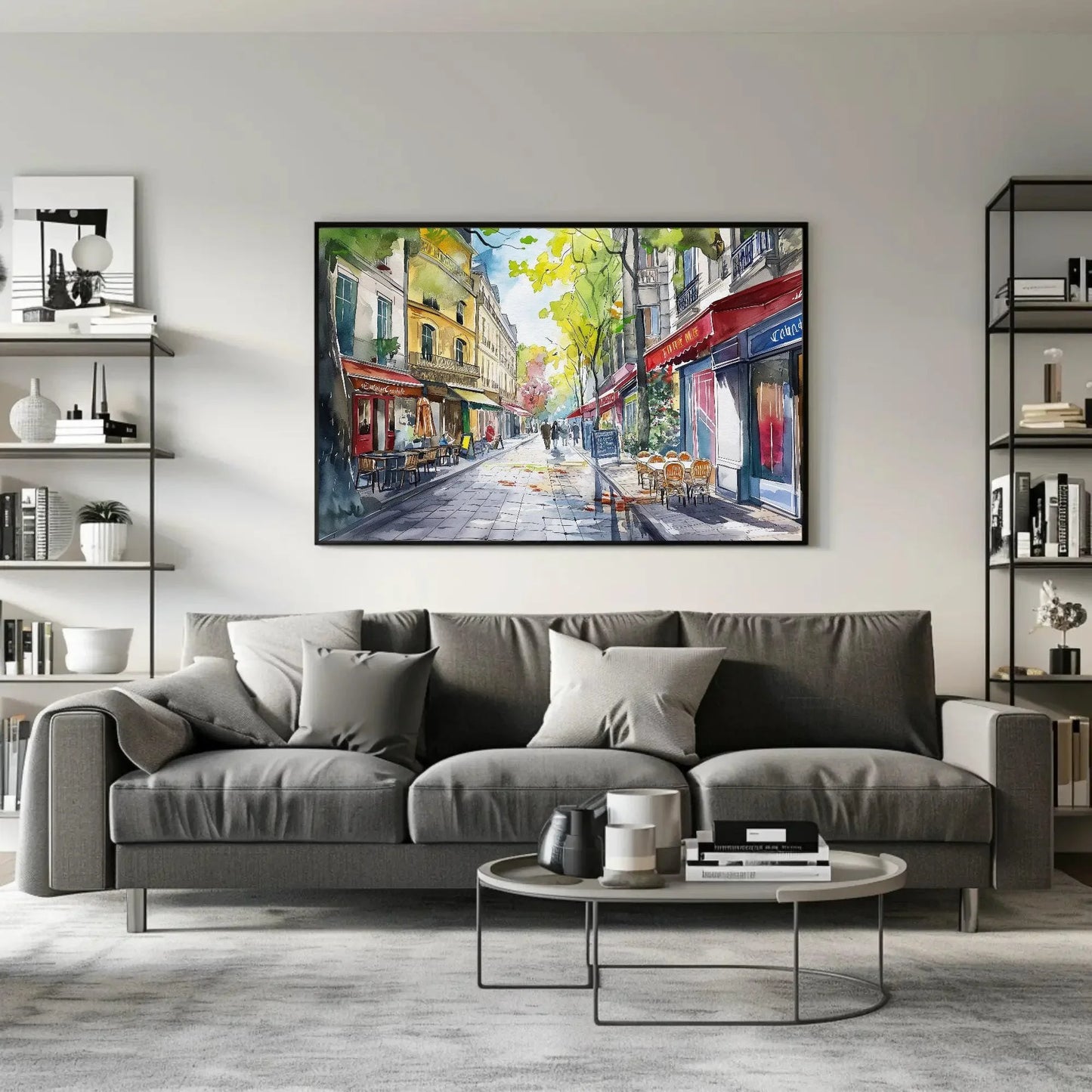 Paris Street Scene Canvas Print, Framed French Art Poster, Charming Wall Decor, Ready to Hang, Perfect for Living Room or Office Wall Art – Canvas Print
