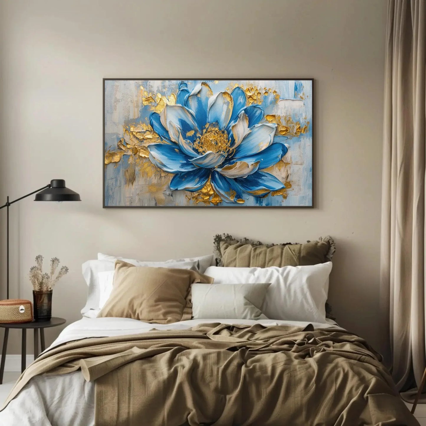 Blue Flower Bloom Canvas Painting, Framed Print, Floral Art Poster, Beautiful Wall Decor, Ready to Hang, Perfect for Living Room or Bedroom Wall Art – Canvas Print