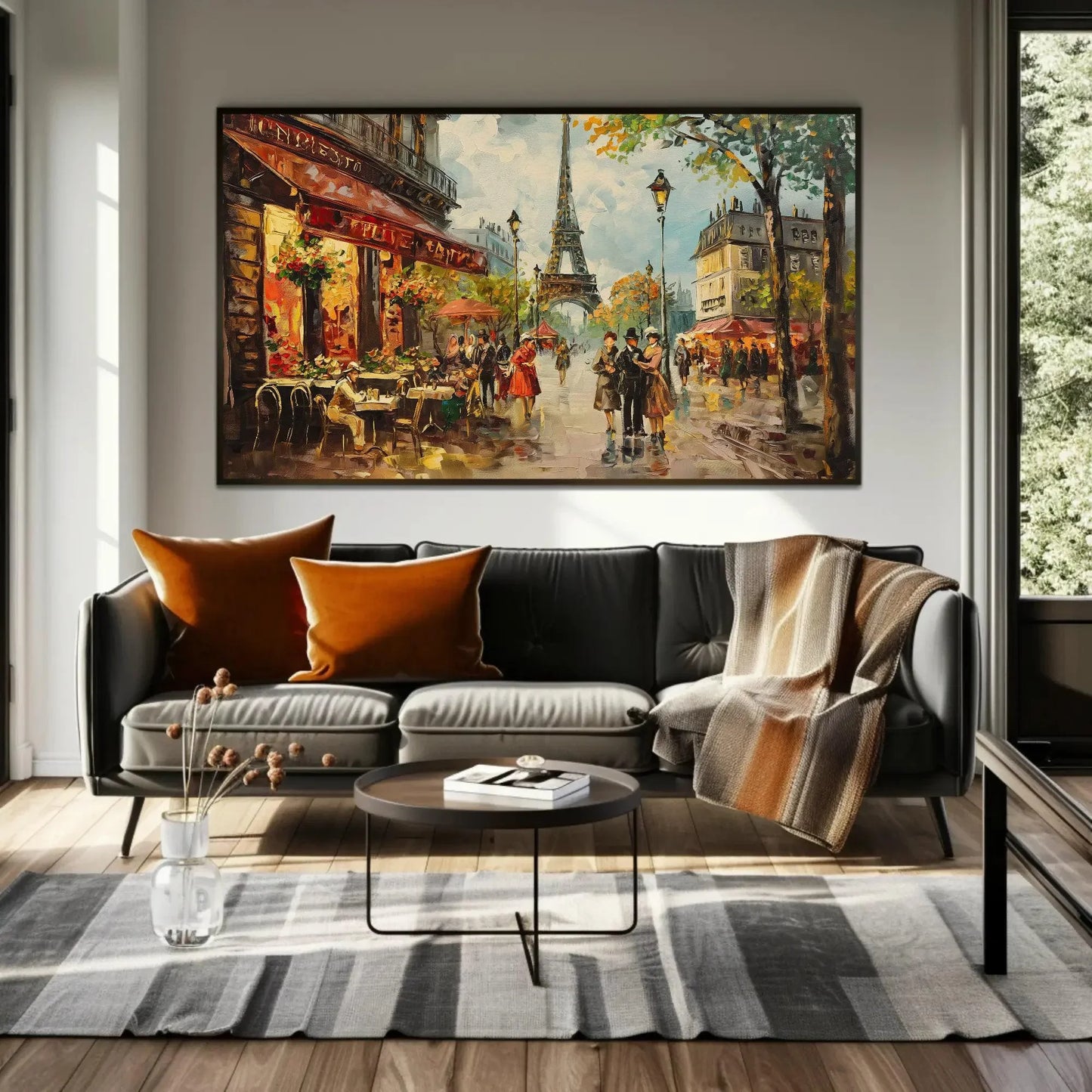 Streets of Paris Painting, French Painting, France Painting, Paris Romantic Canvas Print, Eiffel Tower Print, Canvas Framed Ready To Hang Wall Art – Canvas Print