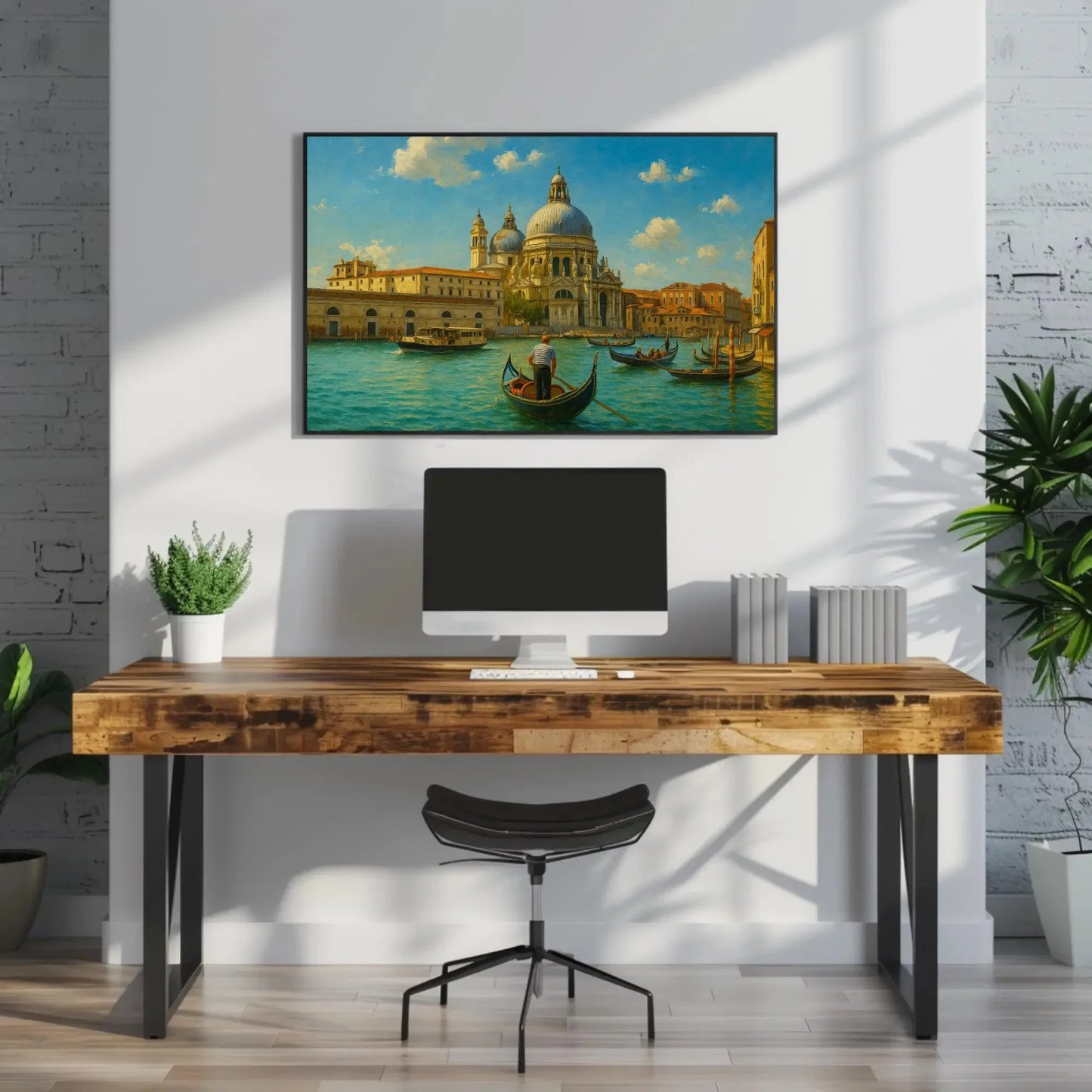 Venice Grand Canal Gondola Ride Wall Art Canvas Print with Italian Architecture and Boats on Blue Water for Romantic Europe Home De Wall Art – Canvas Print
