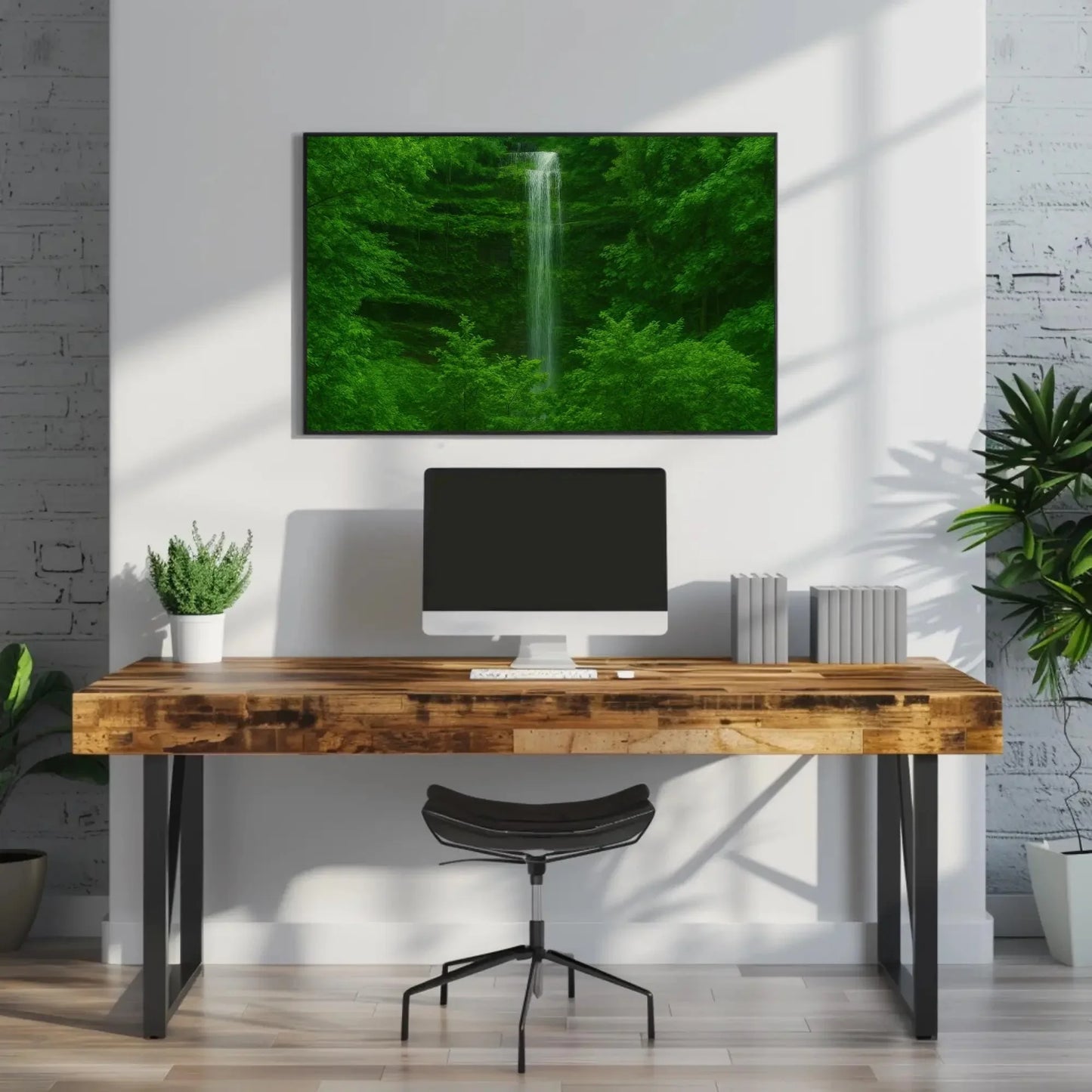 Lush Forest Waterfall Canvas Print Nature Landscape Painting for Tranquil Jungle Wall Decor Tropical Greenery Art Serene Outdoors Wall Art – Canvas Print