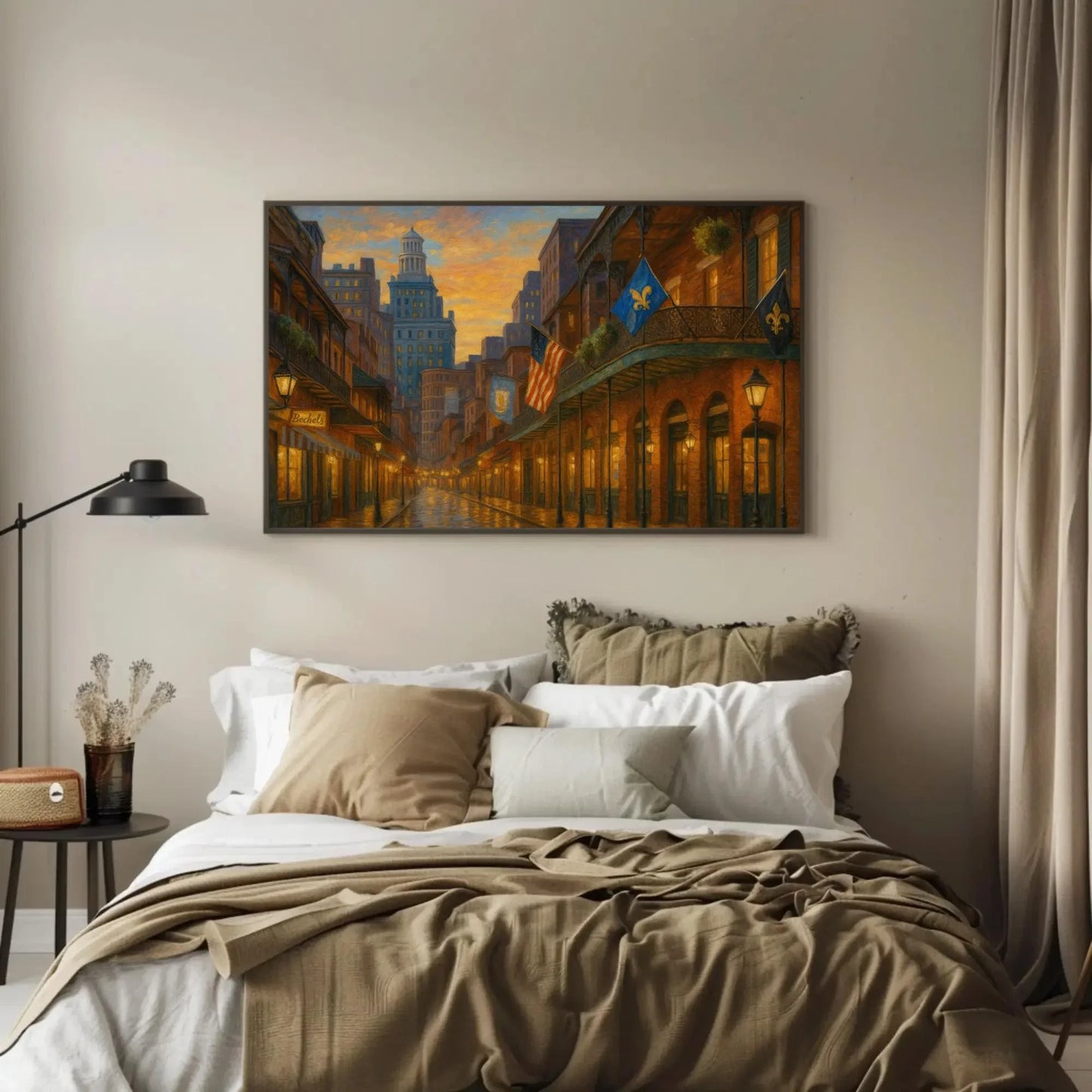 New Orleans French Quarter balcony street view canvas wall art print for jazz themed room kitchen or travel inspired home decor Wall Art – Canvas Print