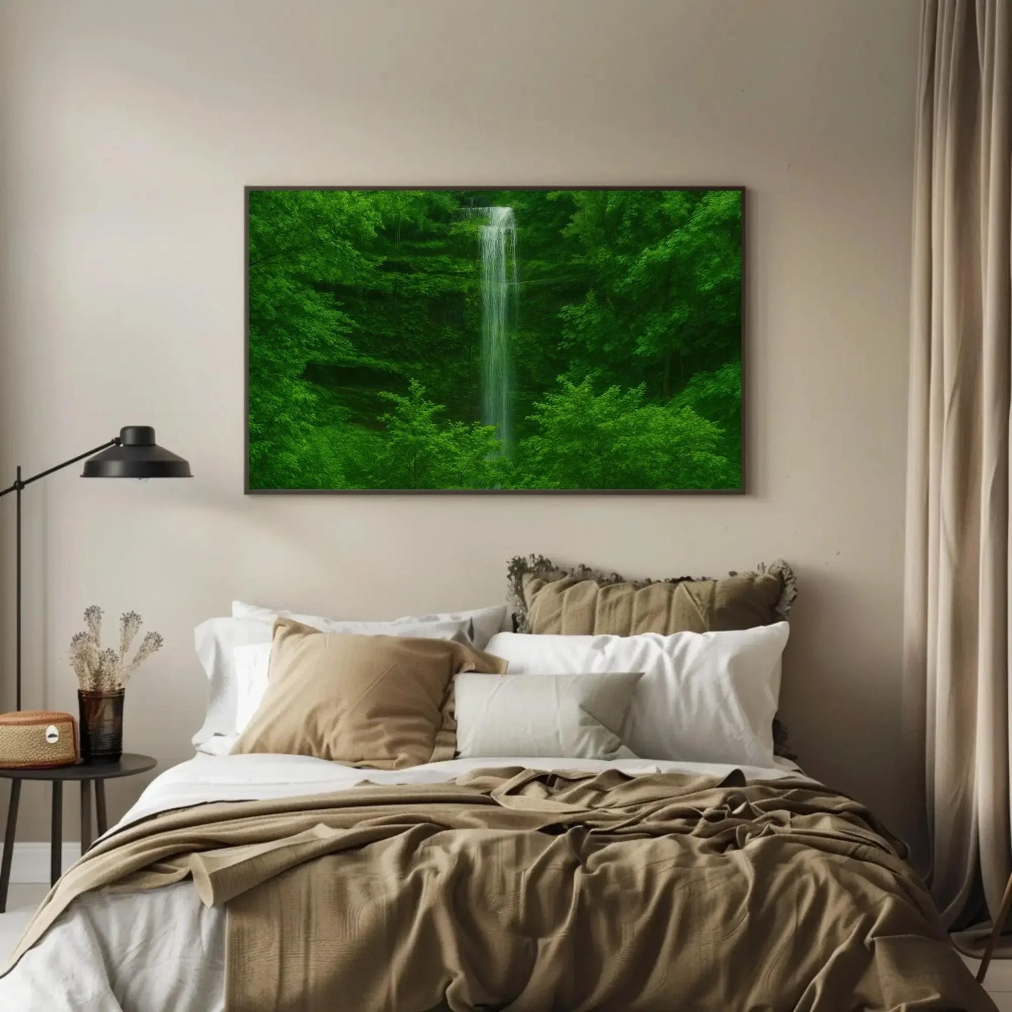 Lush Forest Waterfall Canvas Print Nature Landscape Painting for Tranquil Jungle Wall Decor Tropical Greenery Art Serene Outdoors Wall Art – Canvas Print