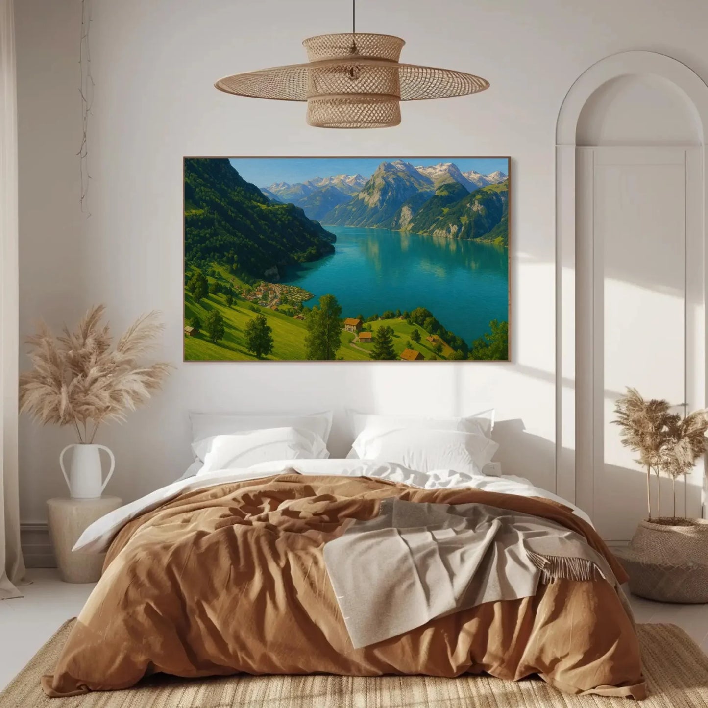 Lake Lucerne Switzerland Scenic View Canvas Wall Art Alpine Mountain Village Landscape Print for Nature and Travel Lovers Wall Art – Canvas Print