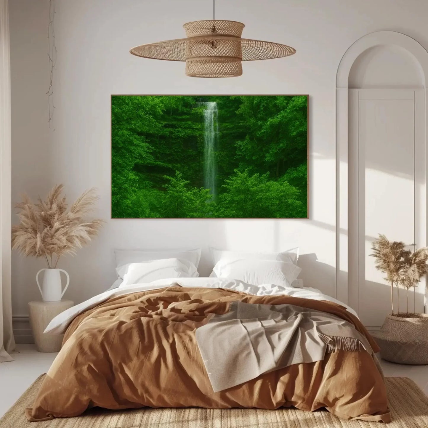 Lush Forest Waterfall Canvas Print Nature Landscape Painting for Tranquil Jungle Wall Decor Tropical Greenery Art Serene Outdoors Wall Art – Canvas Print