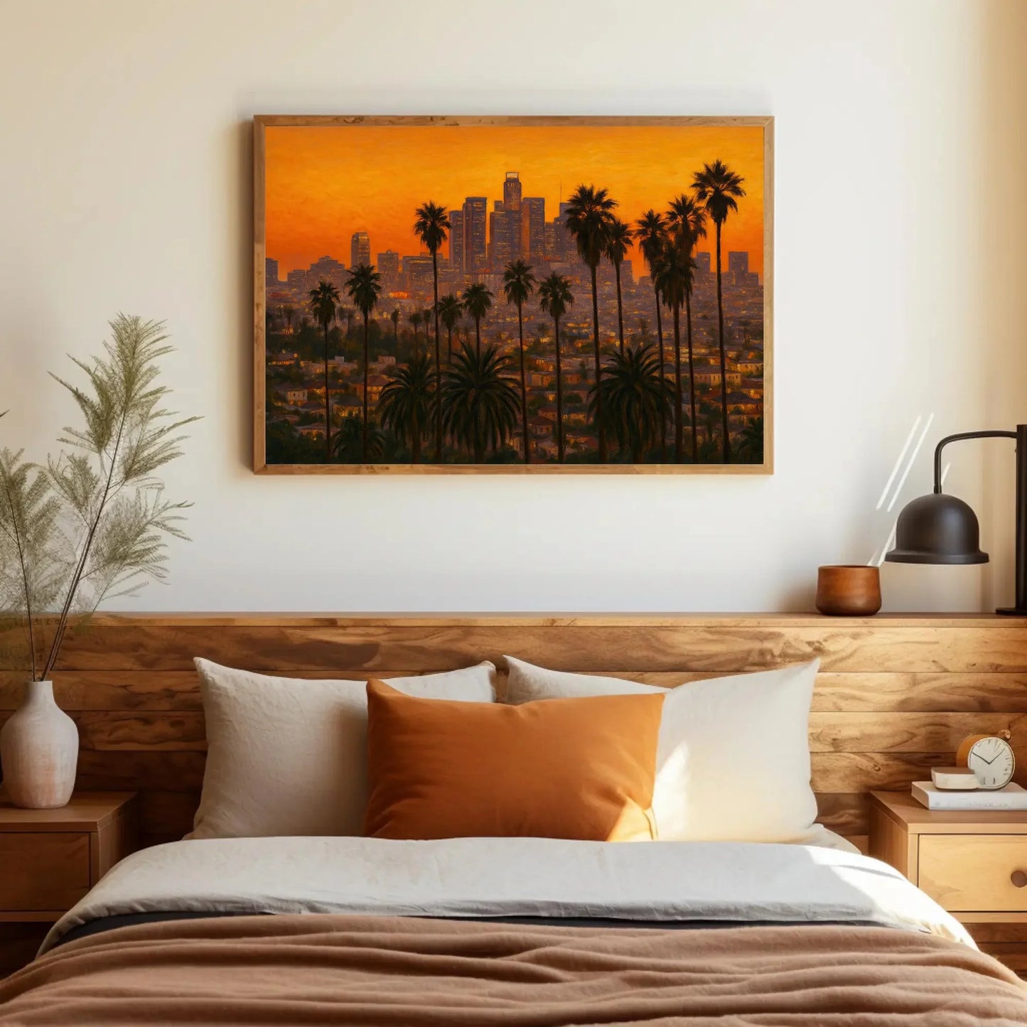 Los Angeles Skyline at Sunset with Palm Trees Canvas Print Urban California Landscape Wall Art for City Lovers Gift Wall Art – Canvas Print