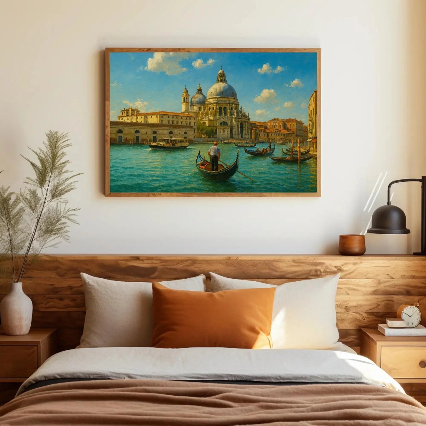 Venice Grand Canal Gondola Ride Wall Art Canvas Print with Italian Architecture and Boats on Blue Water for Romantic Europe Home De Wall Art – Canvas Print