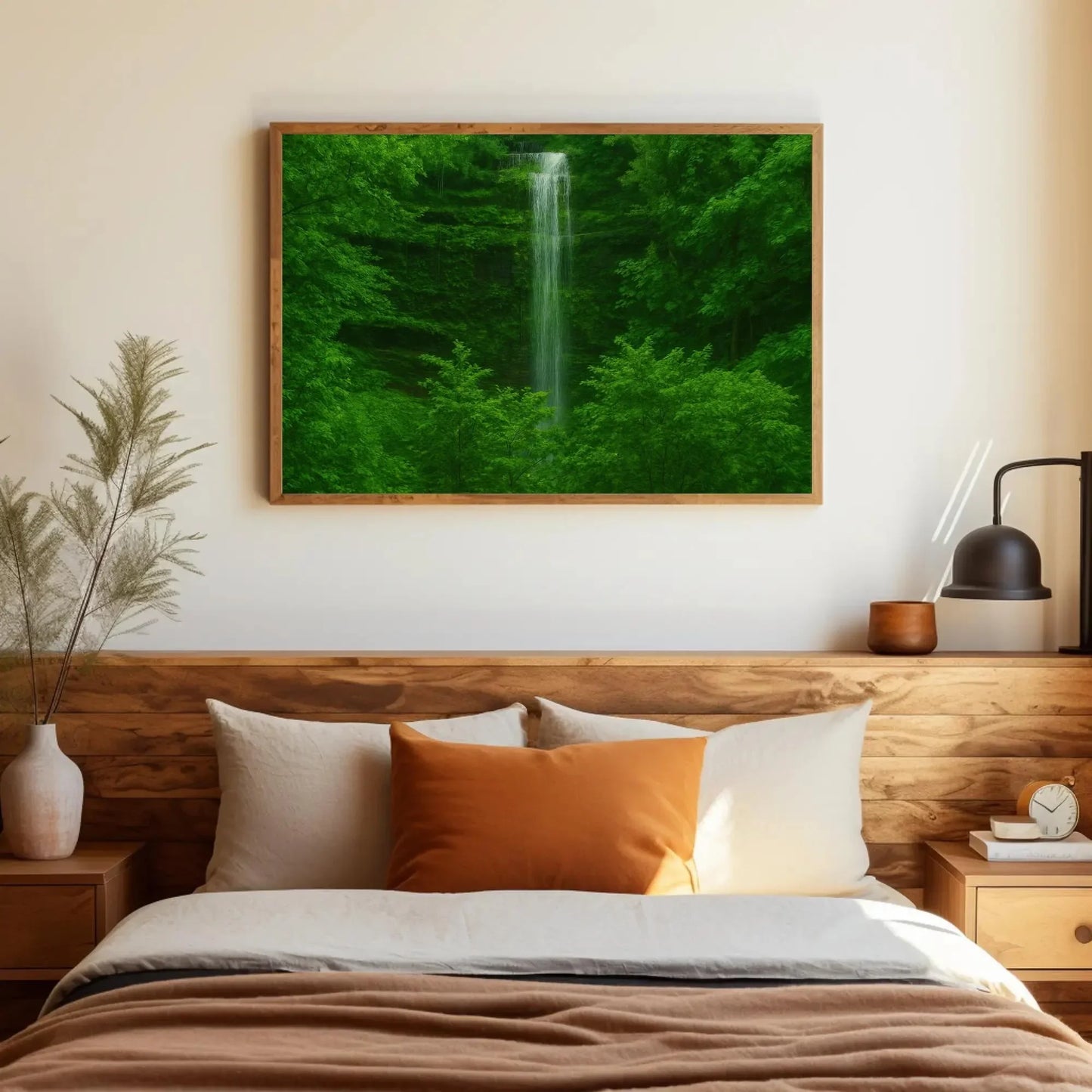 Lush Forest Waterfall Canvas Print Nature Landscape Painting for Tranquil Jungle Wall Decor Tropical Greenery Art Serene Outdoors Wall Art – Canvas Print