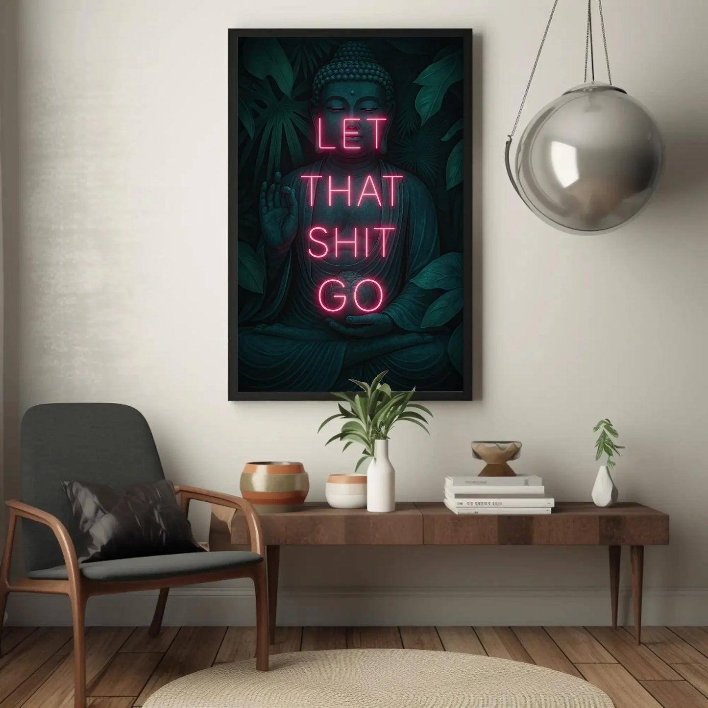 Zen Buddha Canvas Print, Extra Large “Let That Shit Go” Wall Art, Funny Motivational Quote for Bathroom, Meditation Room, or Office Decor Wall Art – Canvas Print