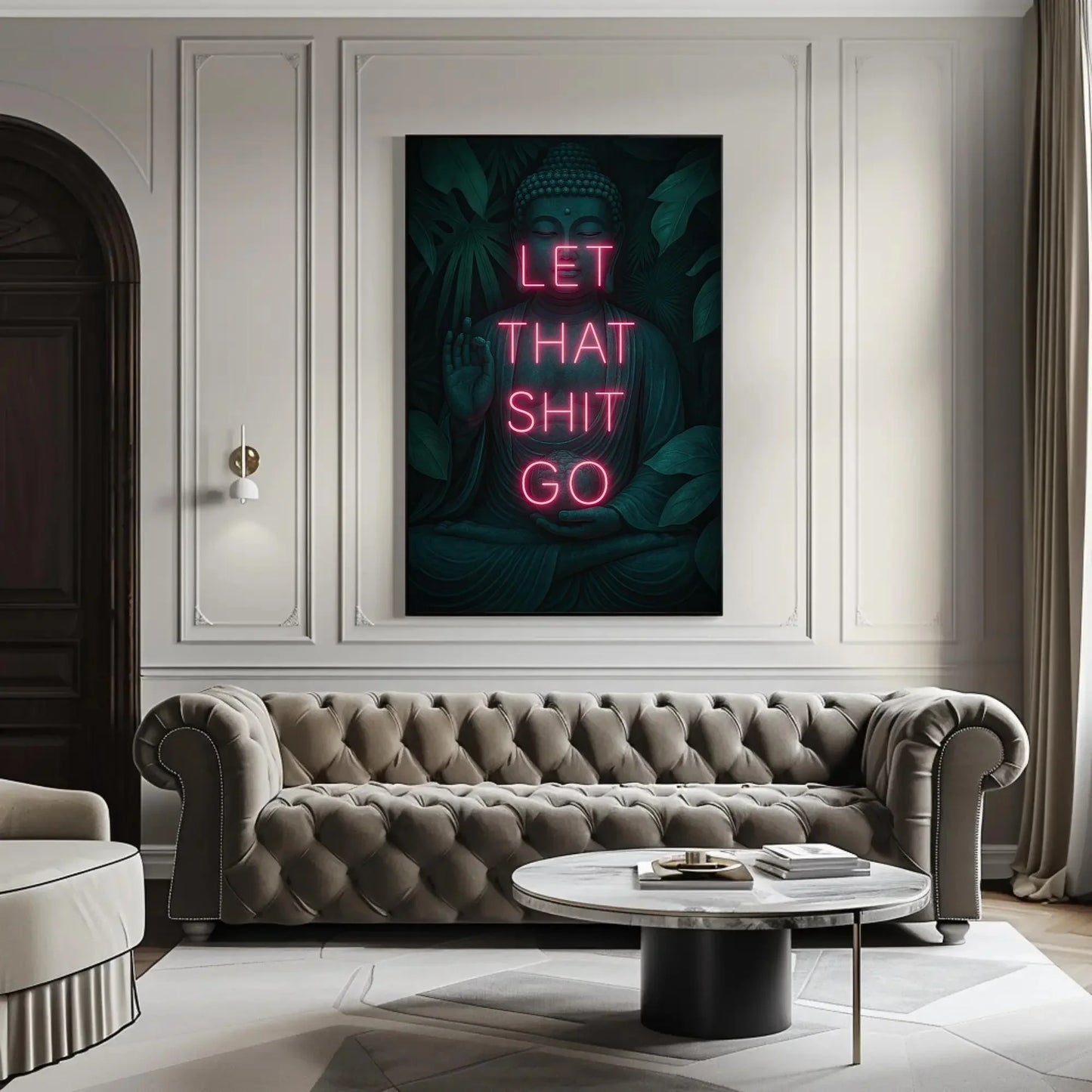 Zen Buddha Canvas Print, Extra Large “Let That Shit Go” Wall Art, Funny Motivational Quote for Bathroom, Meditation Room, or Office Decor Wall Art – Canvas Print