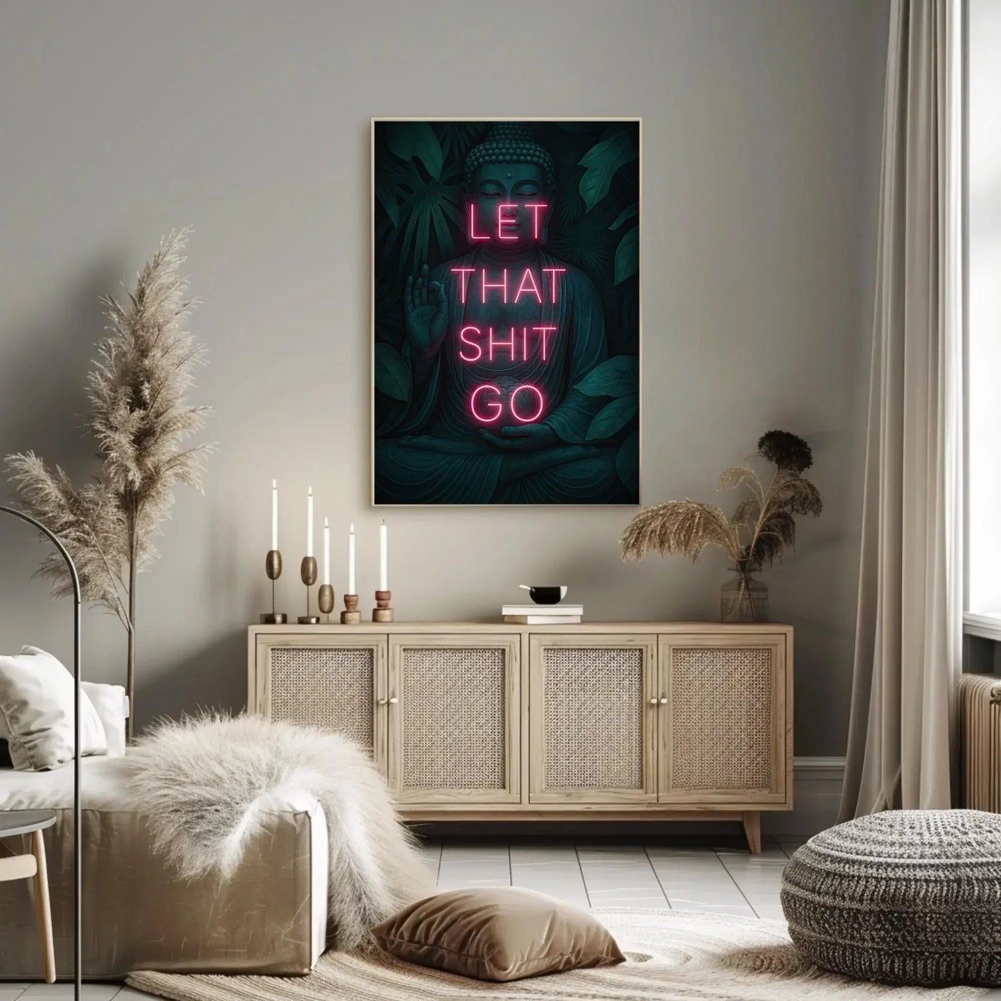 Zen Buddha Canvas Print, Extra Large “Let That Shit Go” Wall Art, Funny Motivational Quote for Bathroom, Meditation Room, or Office Decor Wall Art – Canvas Print