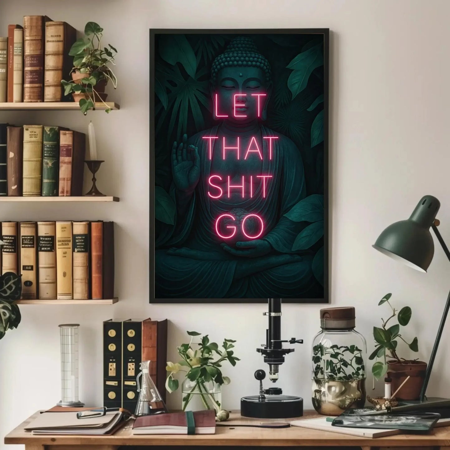 Zen Buddha Canvas Print, Extra Large “Let That Shit Go” Wall Art, Funny Motivational Quote for Bathroom, Meditation Room, or Office Decor Wall Art – Canvas Print