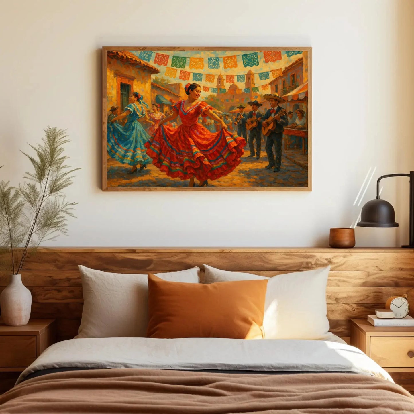 Mexican Cinco De Mayo Folk Dance Canvas Wall Art for Kitchen or Fiesta Themed Dining Room – Colorful Traditional Festival Painting Wall Art – Canvas Print