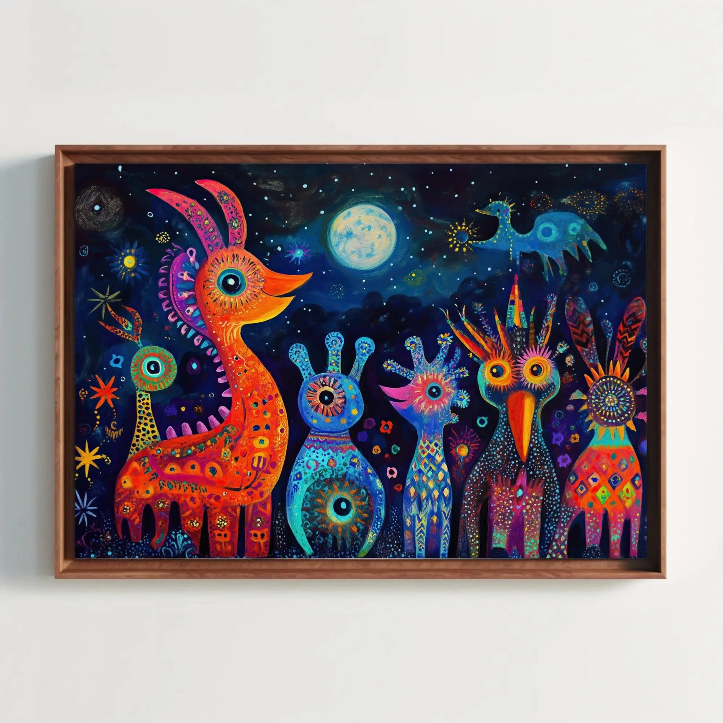 Oaxacan Alebrijes in the Night Canvas Print | Mexican Folk Art Wall Decor | Vibrant Alebrije Night Scene | Oaxaca Art | Ready to Hang Wall Art – Canvas Print