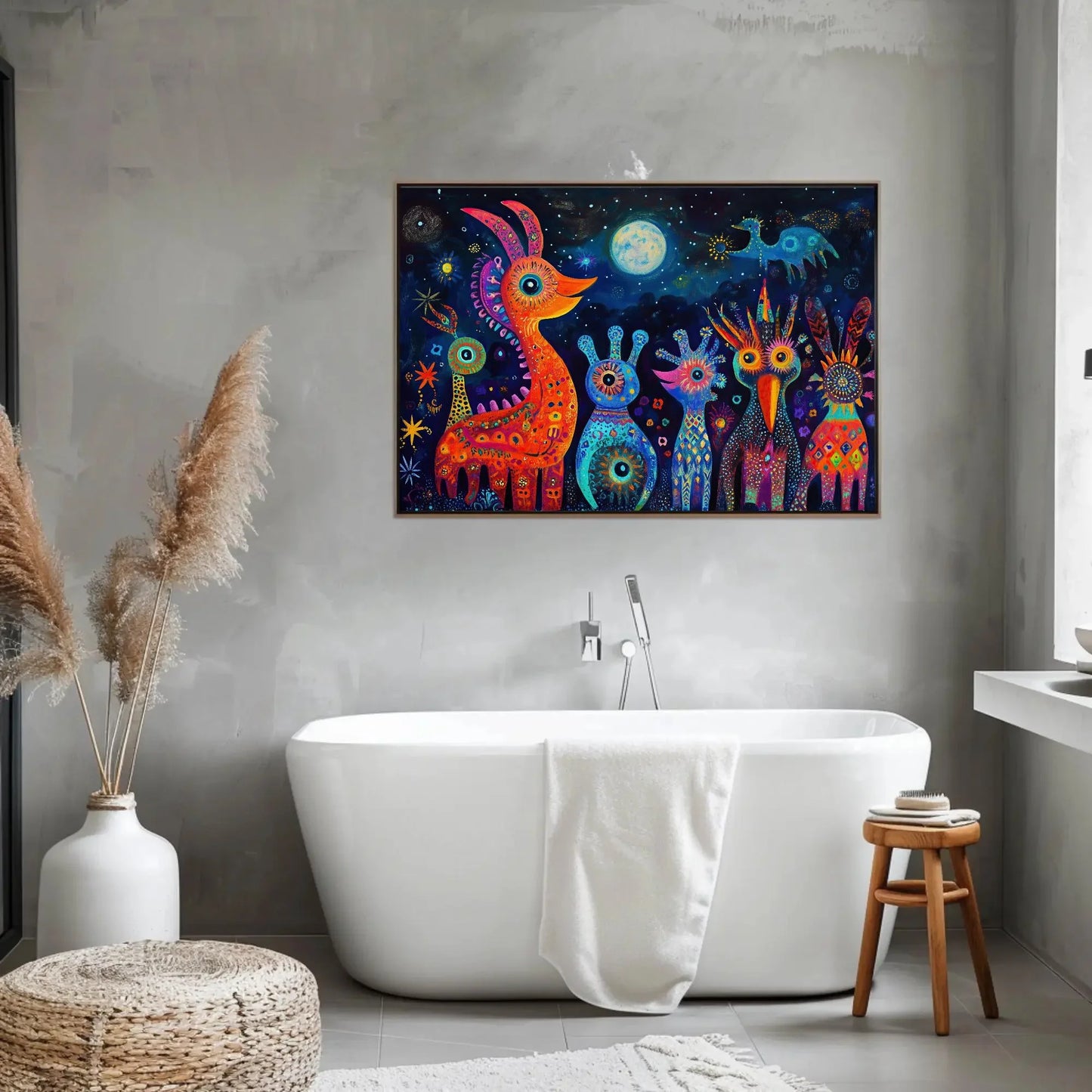 Oaxacan Alebrijes in the Night Canvas Print | Mexican Folk Art Wall Decor | Vibrant Alebrije Night Scene | Oaxaca Art | Ready to Hang Wall Art – Canvas Print