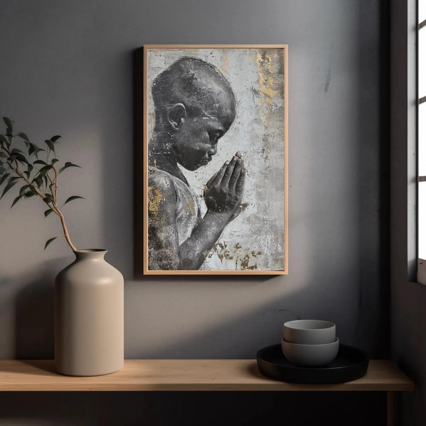 African Child Praying Wall Art, Extra Large Canvas Print, African American Wall Decor, Black Art, African Home Decor, African Gift, Love Wall Art – Canvas Print