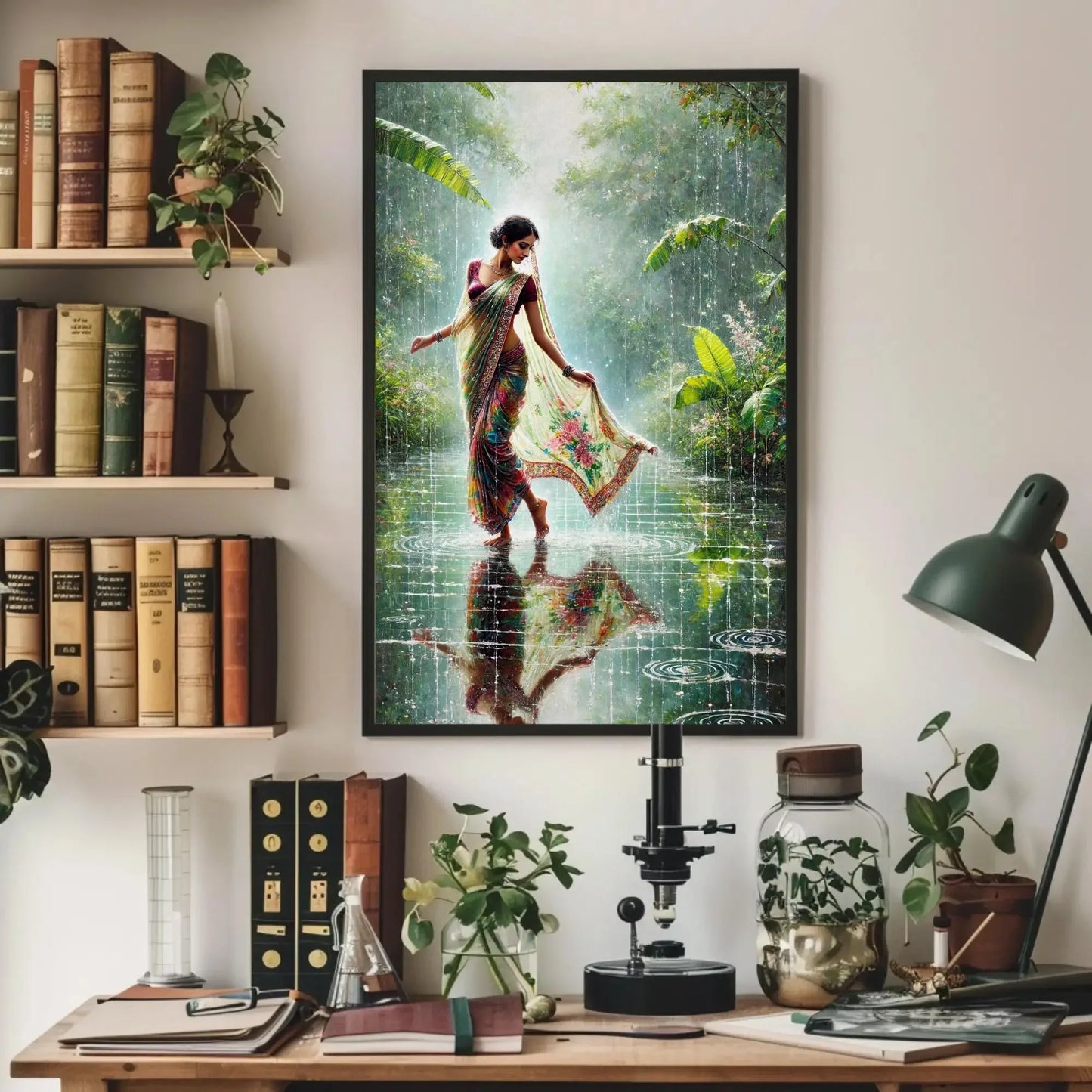 Monsoon Magic: Indian Women in Rain Canvas Print | Vibrant Traditional Oil Painting | Cultural Indian Wall Art for Living Room or Bedroom Wall Art – Canvas Print