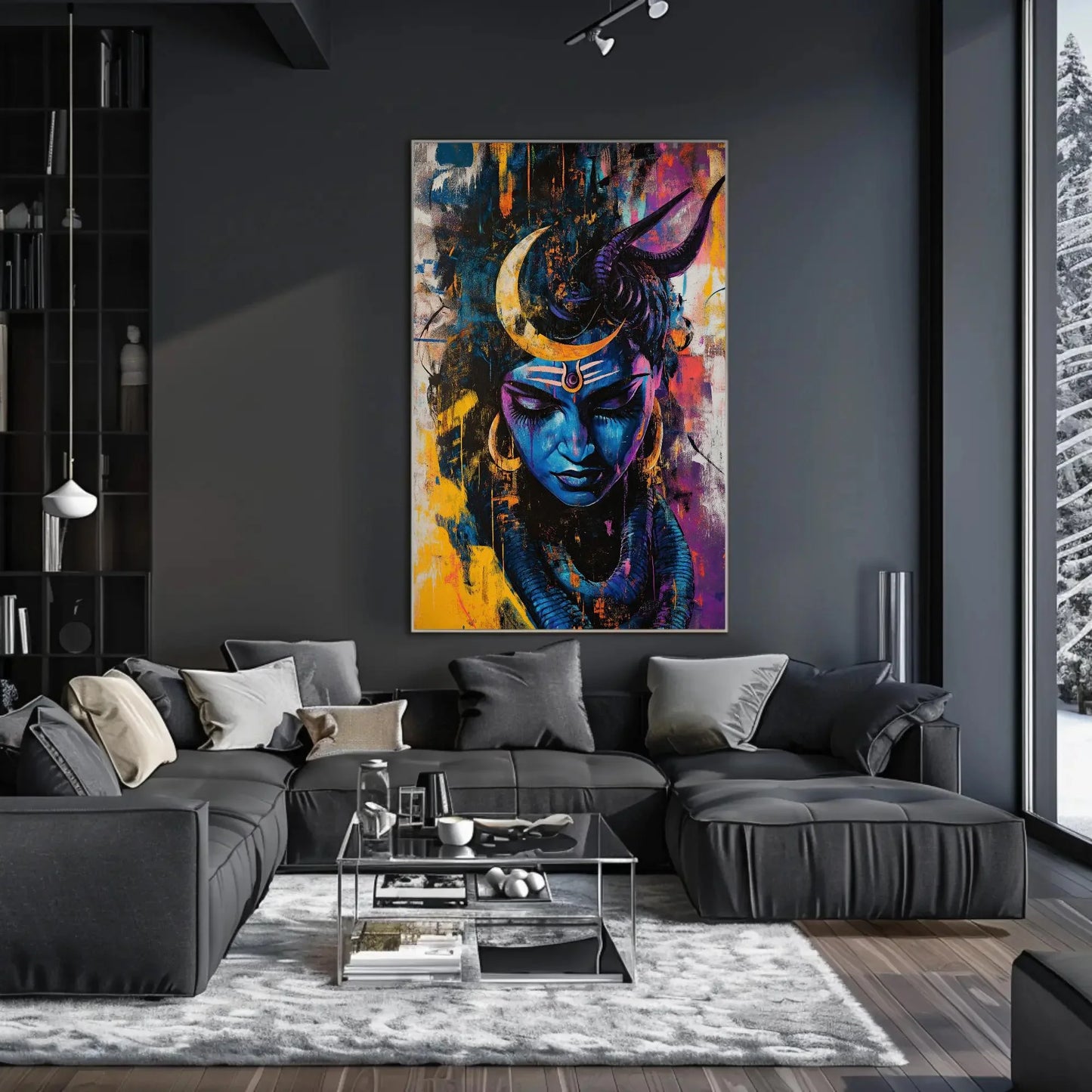Shiva Abstract Canvas Print, Modern Hindu God Wall Art, Spiritual Indian Decor, Divine Lord Shiva Painting, Ready to Hang Wall Art – Canvas Print
