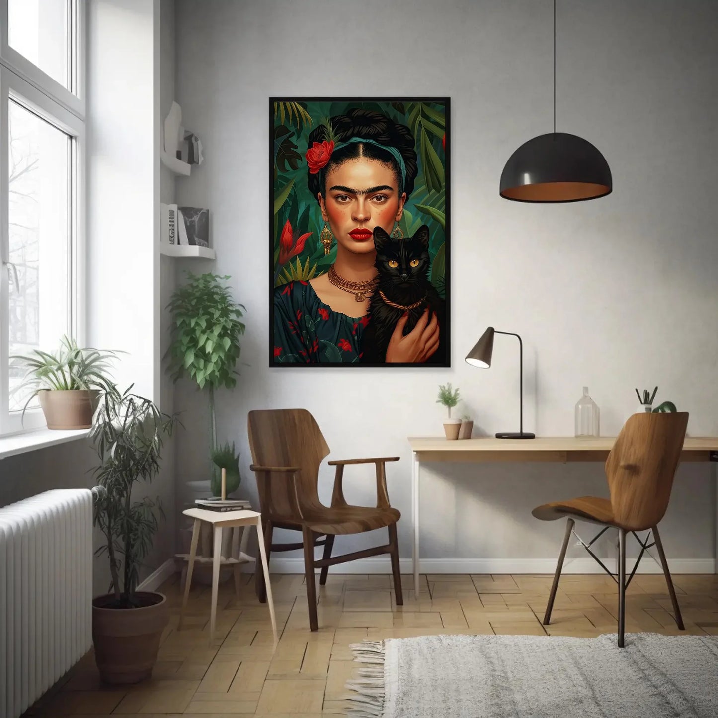 Frida Kahlo With Black Cat