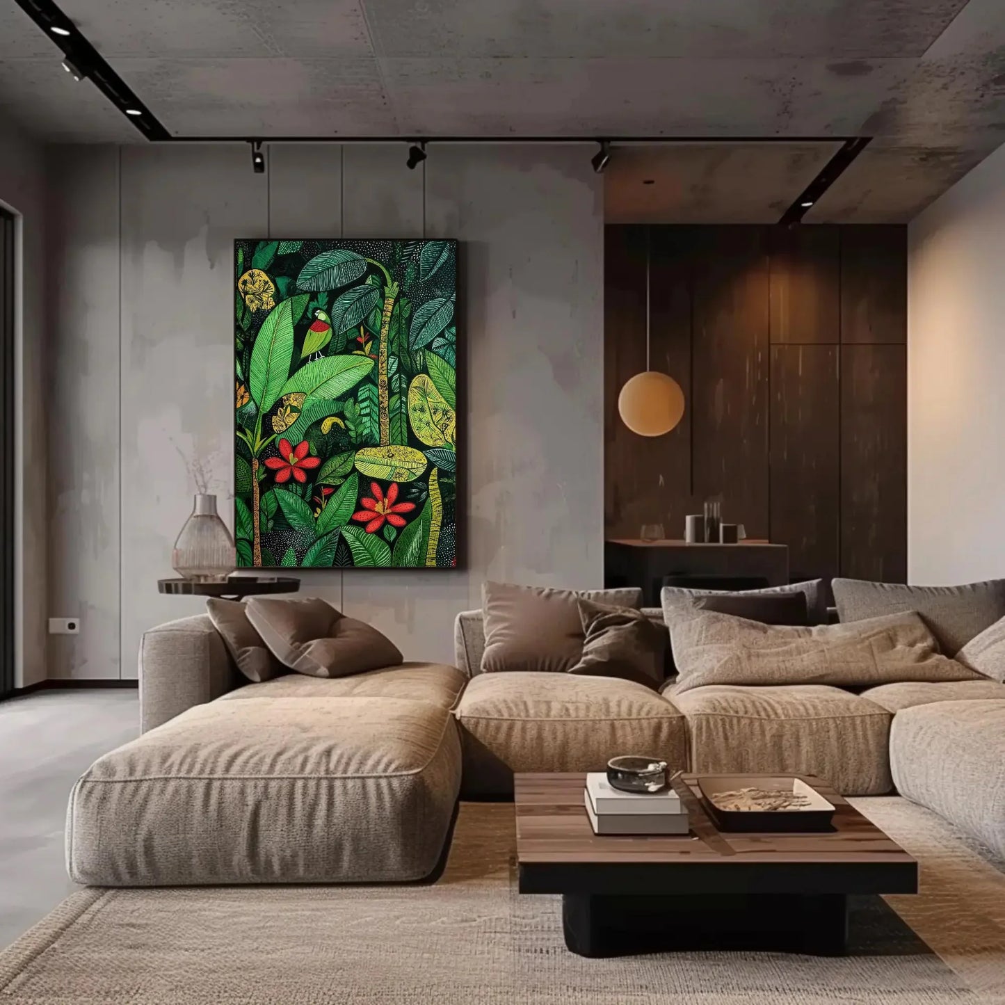 Madhubani Style Tropical Green Indian Jungle Canvas Print, Traditional Indian Wall Art, Vibrant Green Decor for Living Room or Bedroom Wall Art – Canvas Print