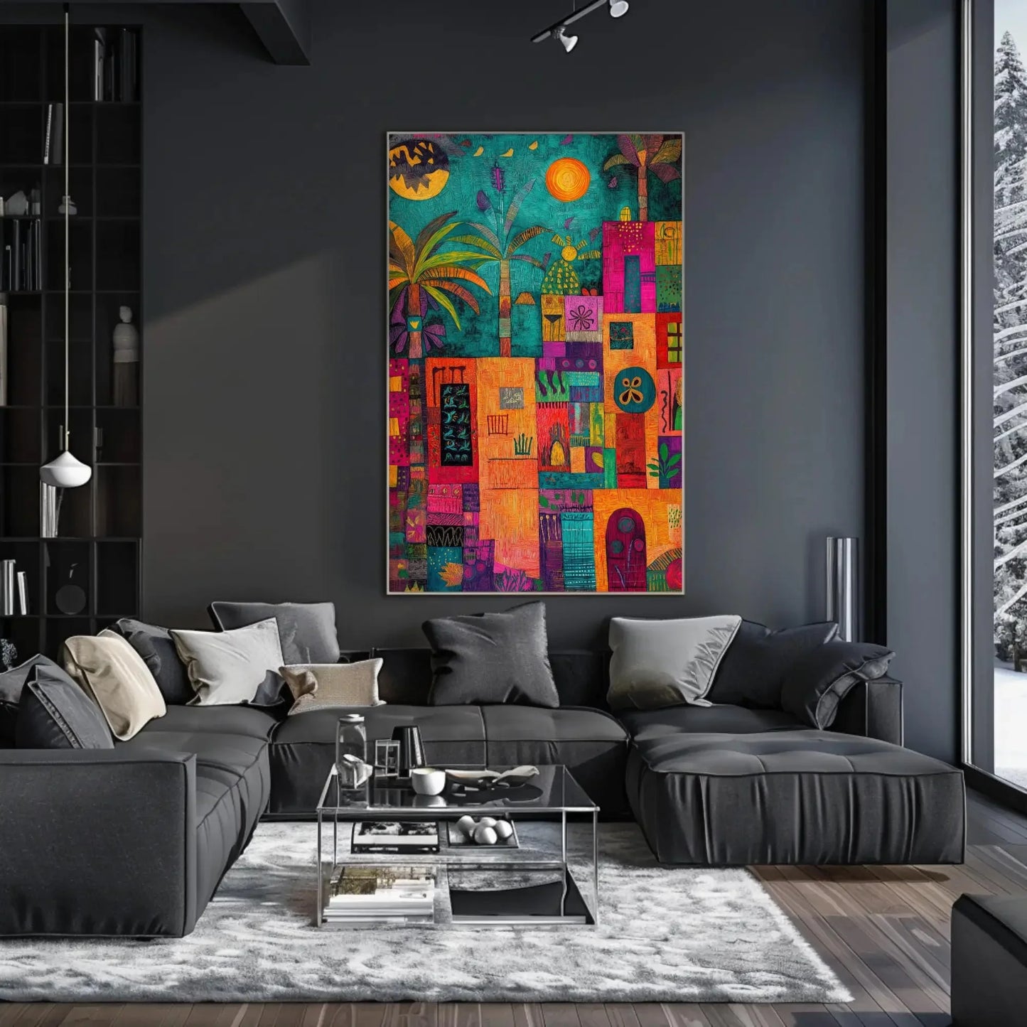 Mexican Town Folk Art Style Canvas Print, Vibrant Mexico Painting, Cultural Wall Art for Living Room or Kitchen Decor Wall Art – Canvas Print