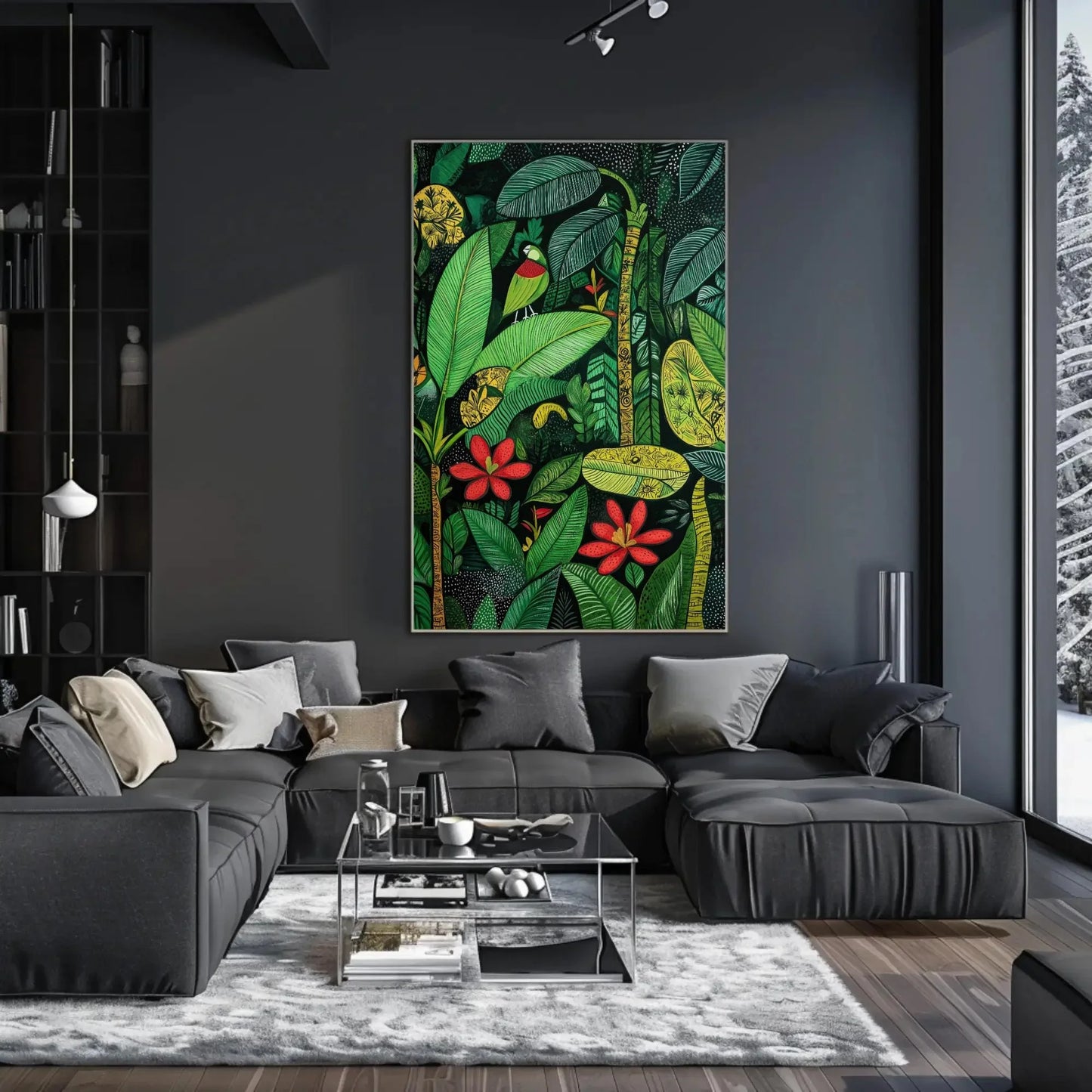Madhubani Style Tropical Green Indian Jungle Canvas Print, Traditional Indian Wall Art, Vibrant Green Decor for Living Room or Bedroom Wall Art – Canvas Print