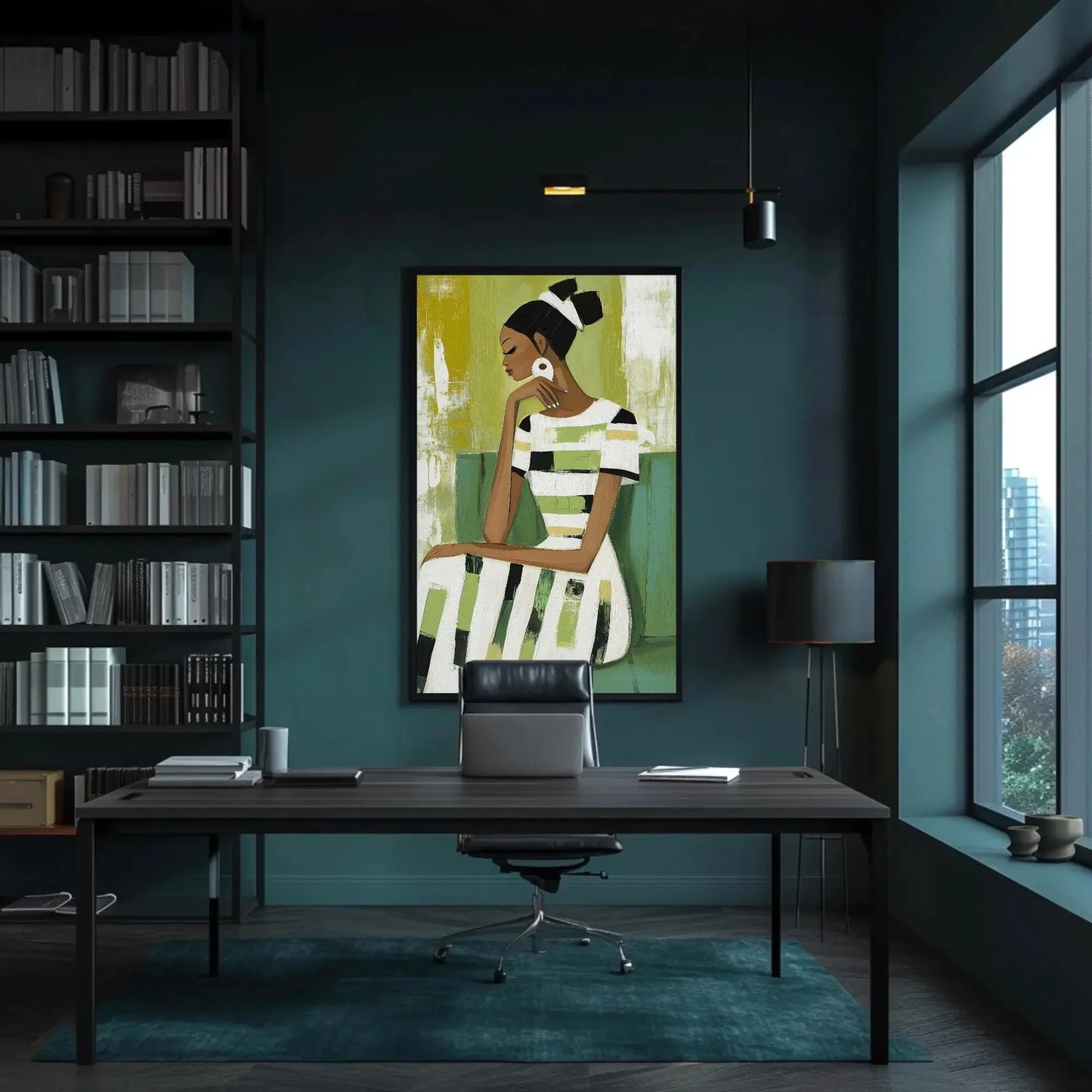 Black Woman Sage Green Abstract Painting Canvas Print | Modern Minimalist Wall Art | Elegant African American Decor for Living Room Bedroom Wall Art – Canvas Print