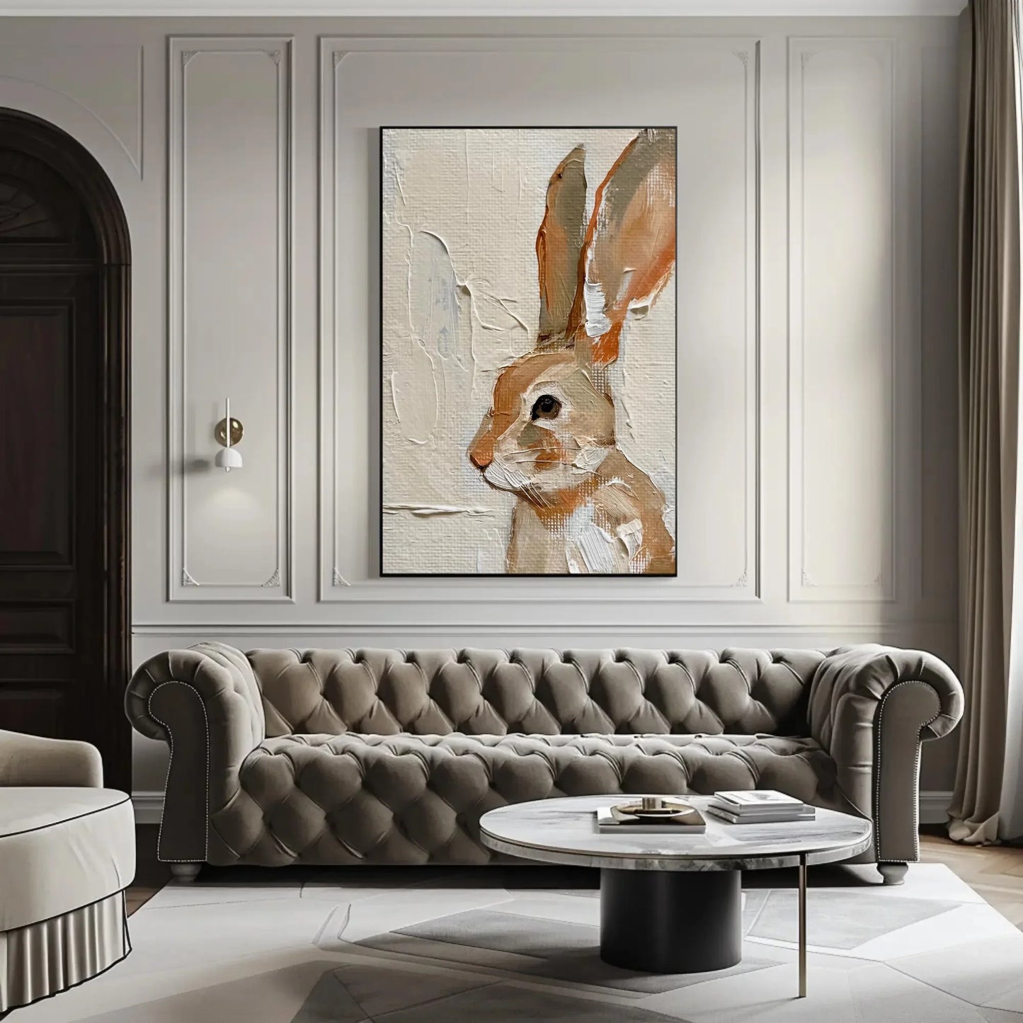 Brown Rabbit with Tall Ears Canvas Print - Extra Large Vertical Animal Painting - Rustic Woodland Wall Art - Nature-Inspired Bunny Decor Wall Art – Canvas Print