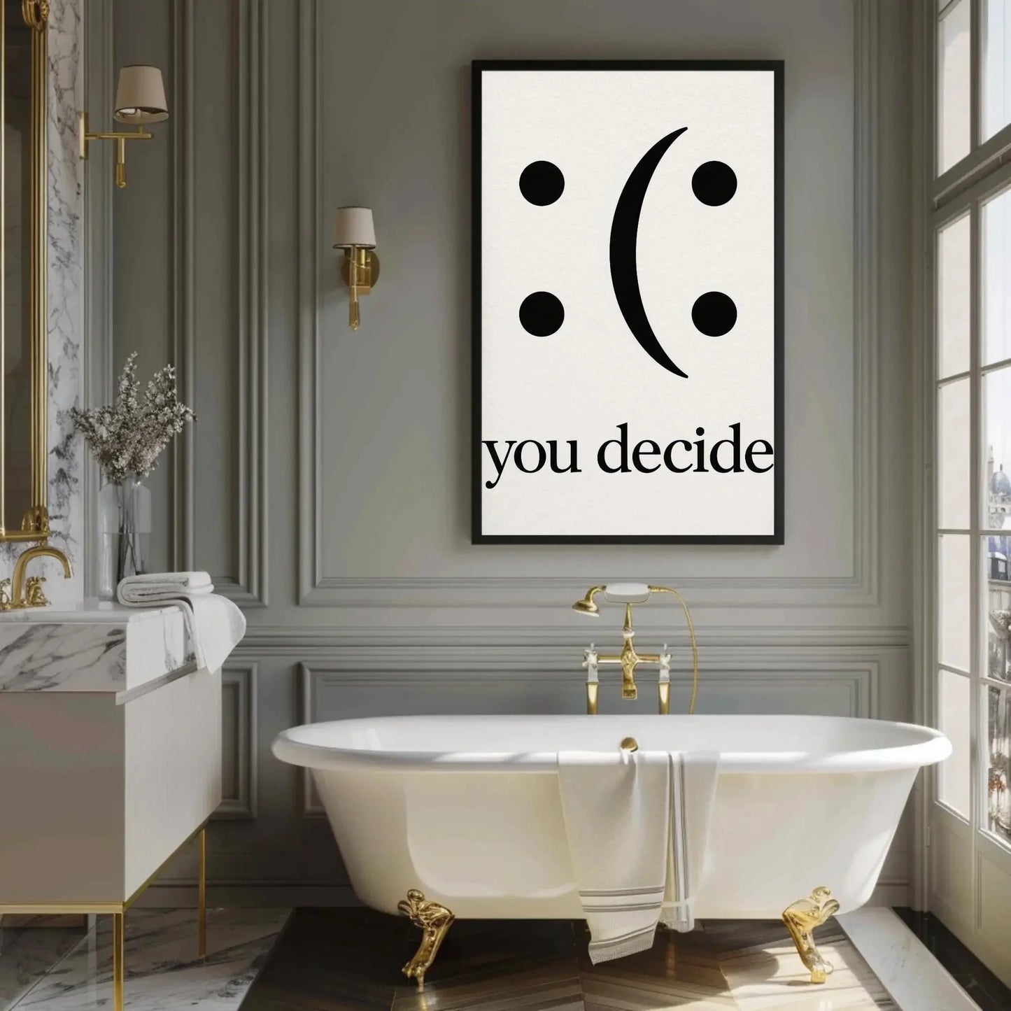You Decide Canvas Print, Extra Large Inspirational Wall Art, Happy or Sad Word Play Design for Classroom, Office, or Kids’ Room Decor Wall Art – Canvas Print