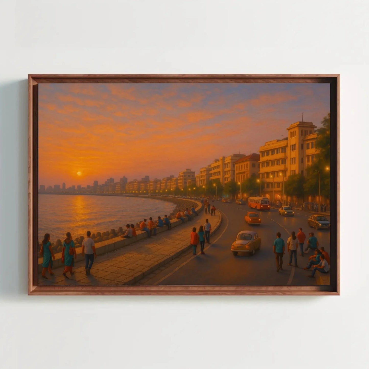 Mumbai Marine Drive Sunset Canvas Art – Indian Coastal Skyline Wall Decor for Modern Living Rooms, Offices, or Lounge Spaces Wall Art – Canvas Print