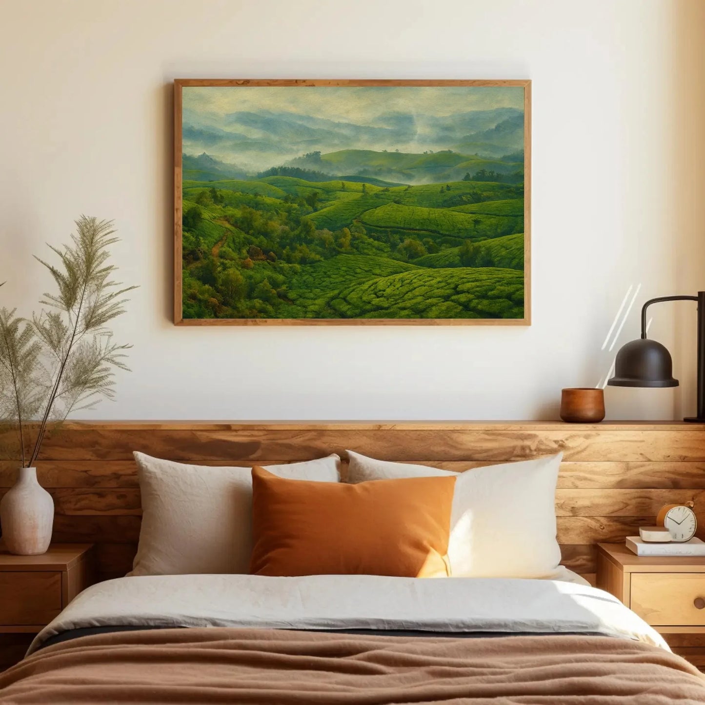Misty Morning Munnar Tea Plantations Canvas Print, Serene Green Landscape Painting, Peaceful Nature Wall Art, Refreshing Botanical Decor Wall Art – Canvas Print