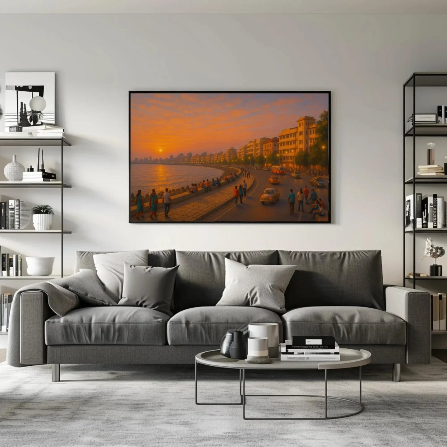 Mumbai Marine Drive Sunset Canvas Art – Indian Coastal Skyline Wall Decor for Modern Living Rooms, Offices, or Lounge Spaces Wall Art – Canvas Print